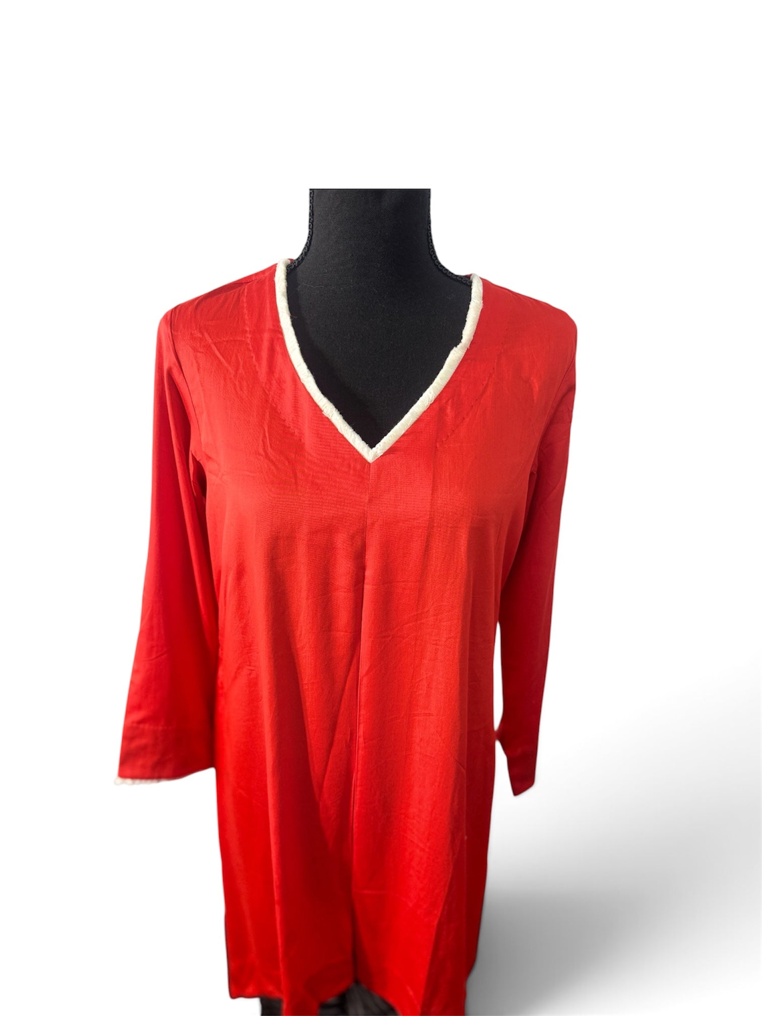 Zoya – Scarlet Asymmetric Kurta & Striped Salwar Set