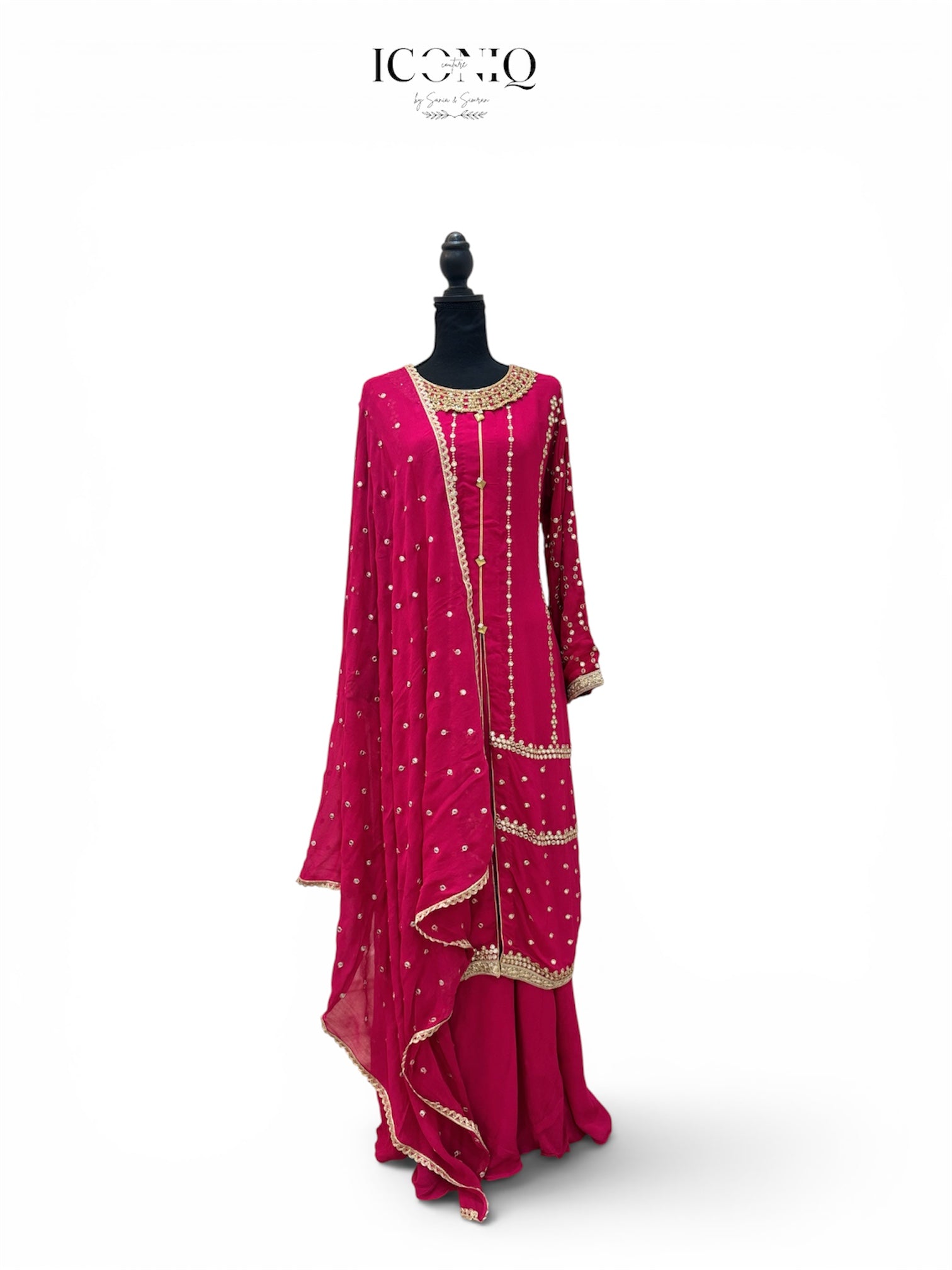 Magenta Mirror Work Sharara Set