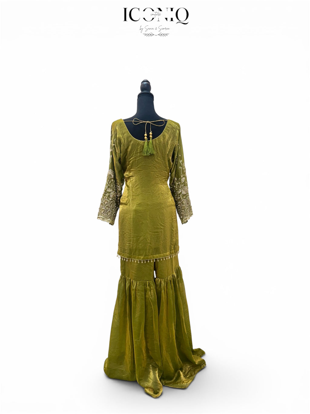 Mehandi Green Embroidered Garara Set