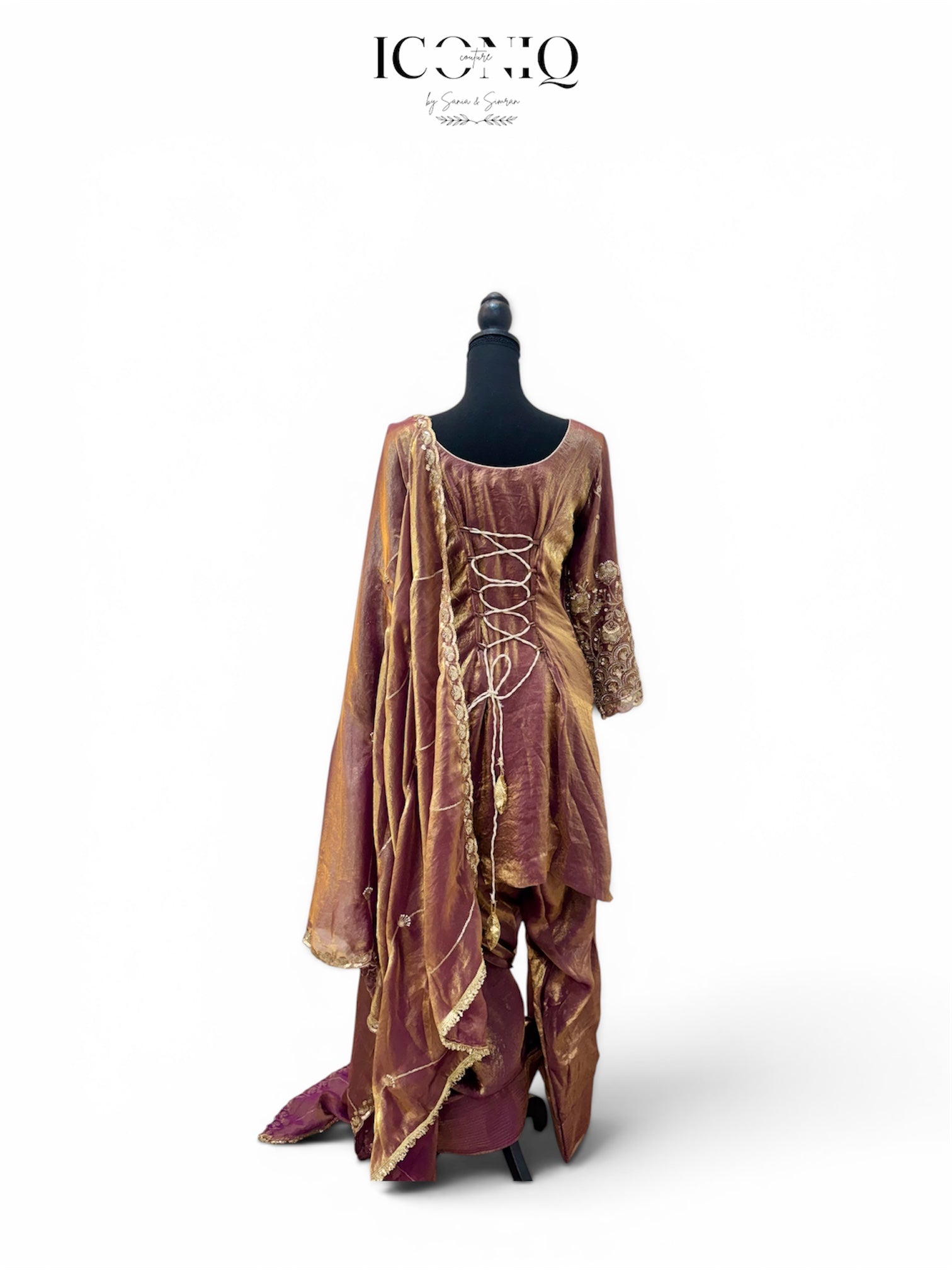 Purple Glass Tissue Embroidered Farshi Set