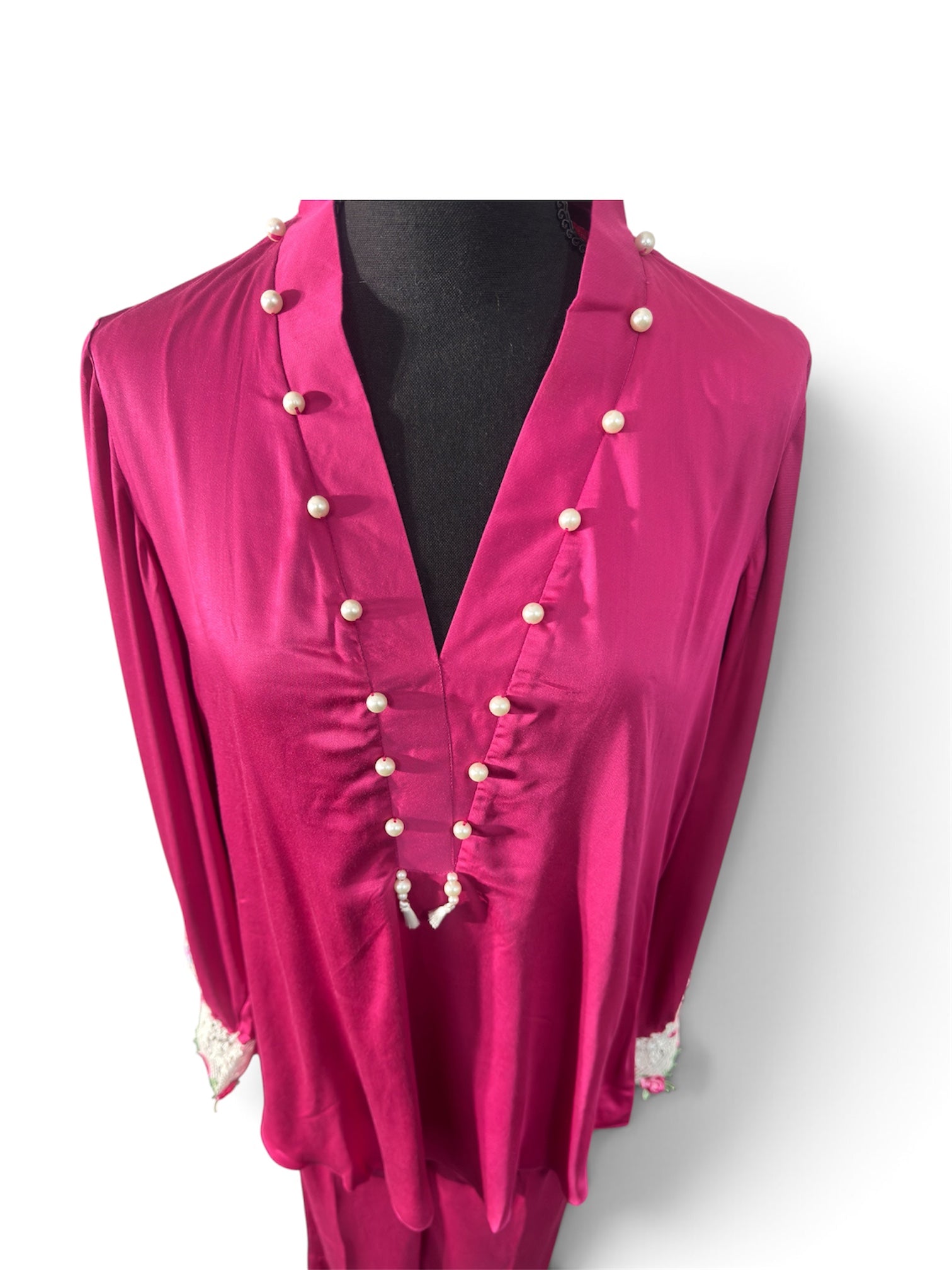 Meher – Fuchsia Pearl & Floral Lace Co-Ord Set