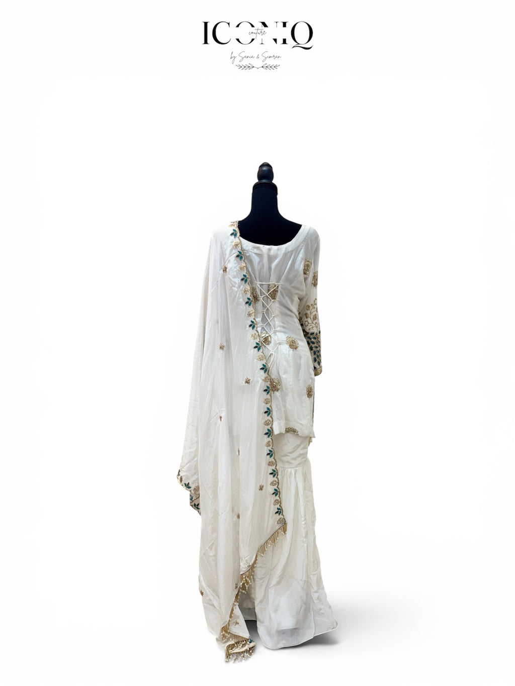 White Crape Suit with Peacock Embroidery