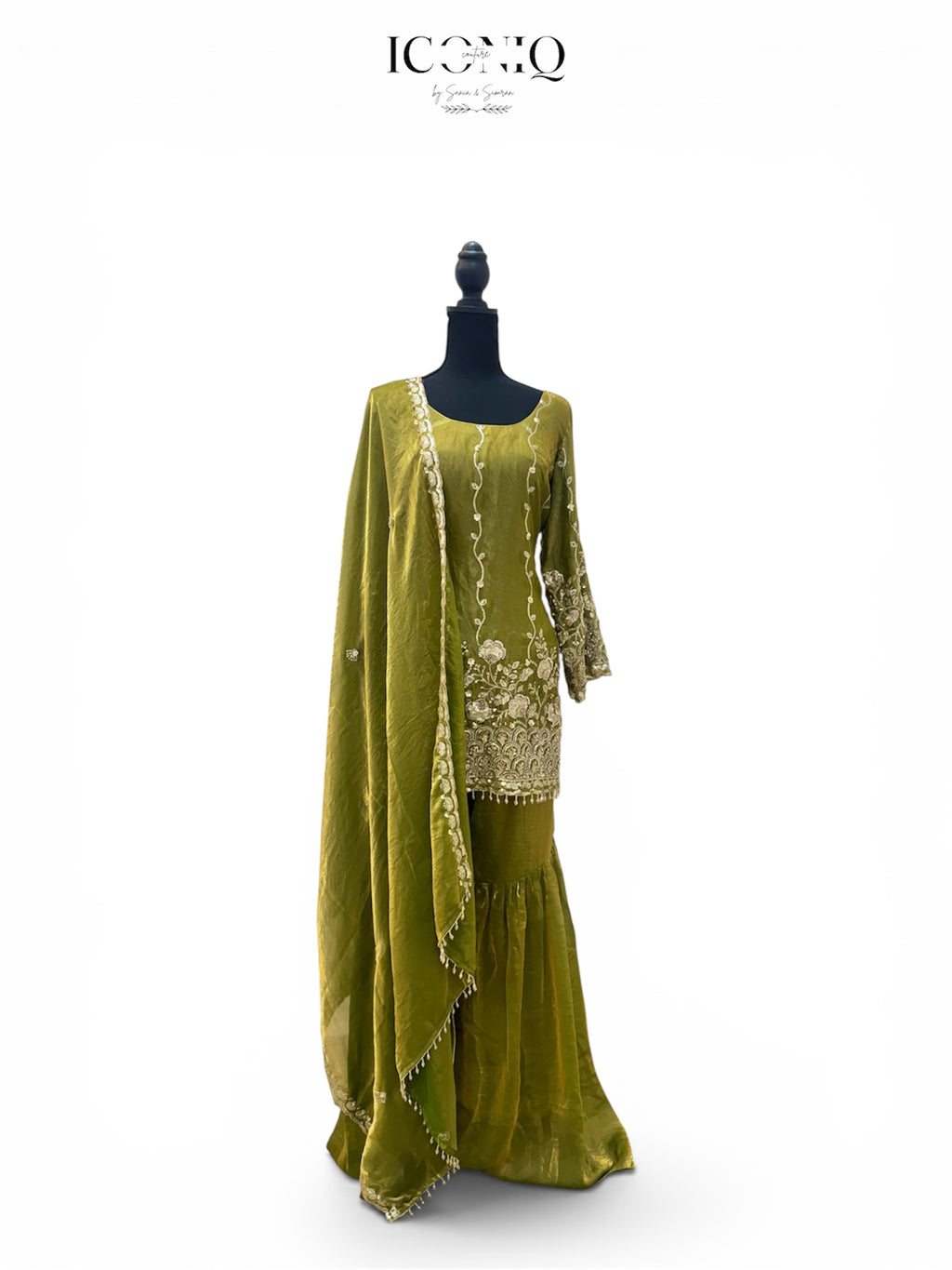 Mehandi Green Embroidered Garara Set