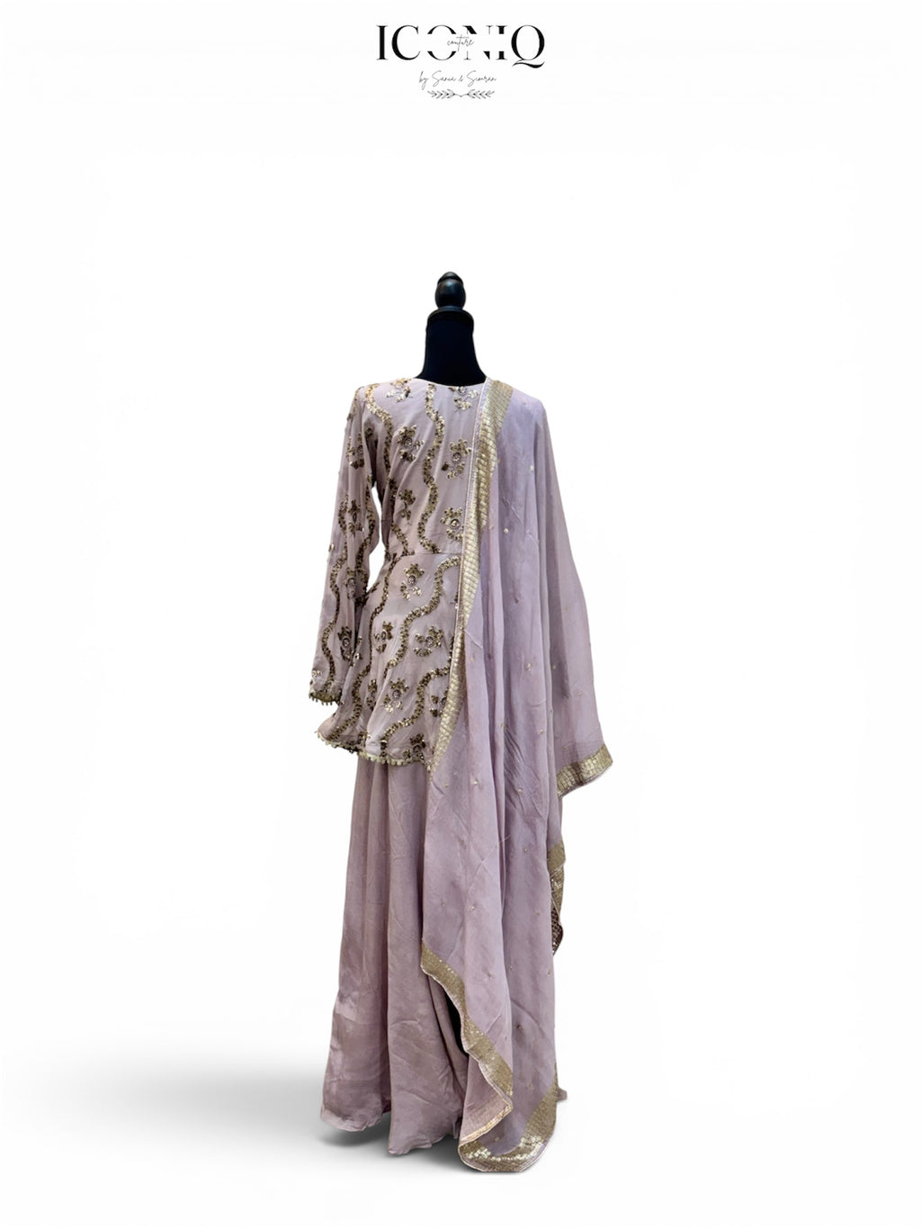 Lavender Chinon Peplum Sharara Set