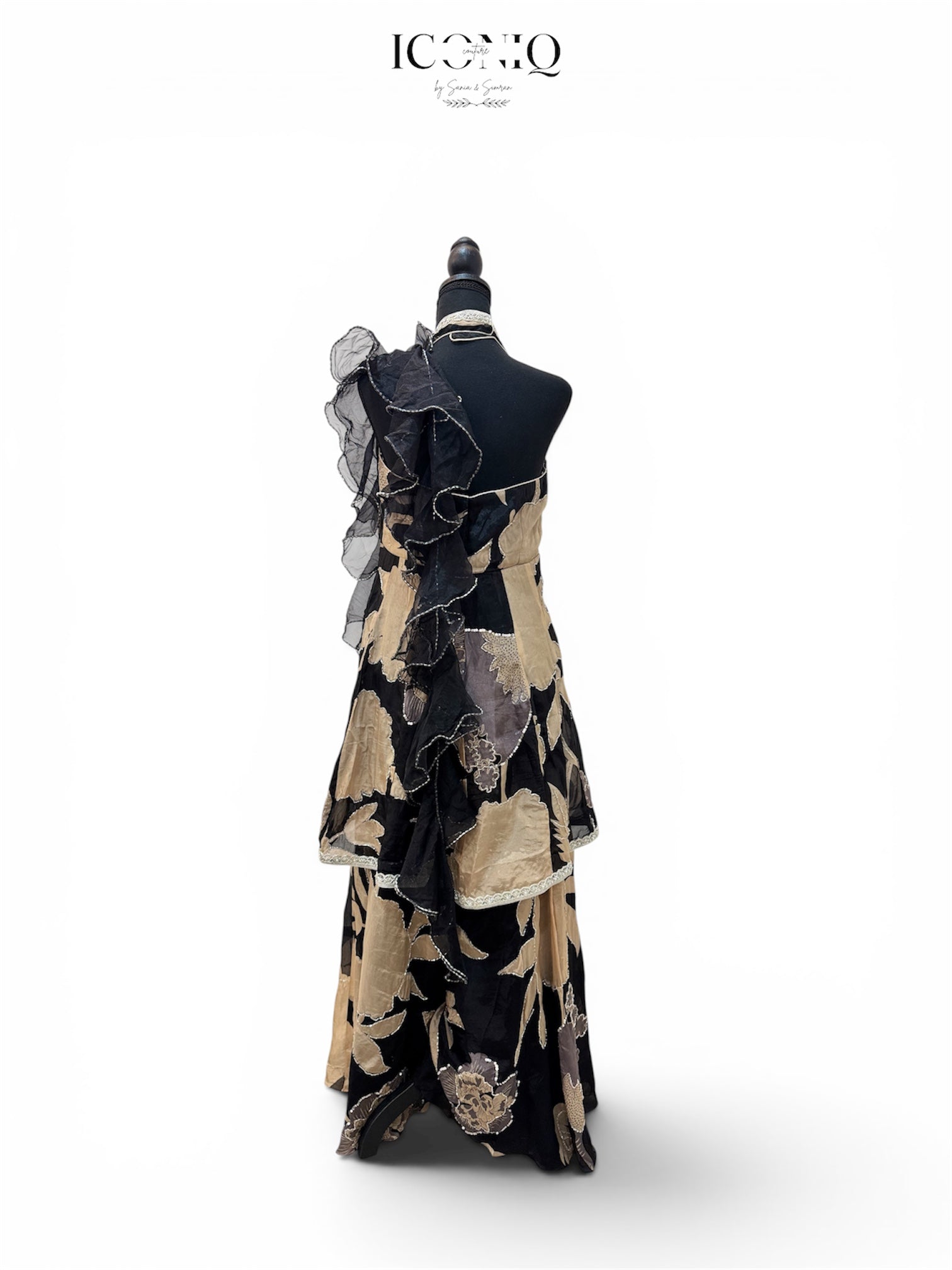 Black & Gold Silk Peplum Sharara Set