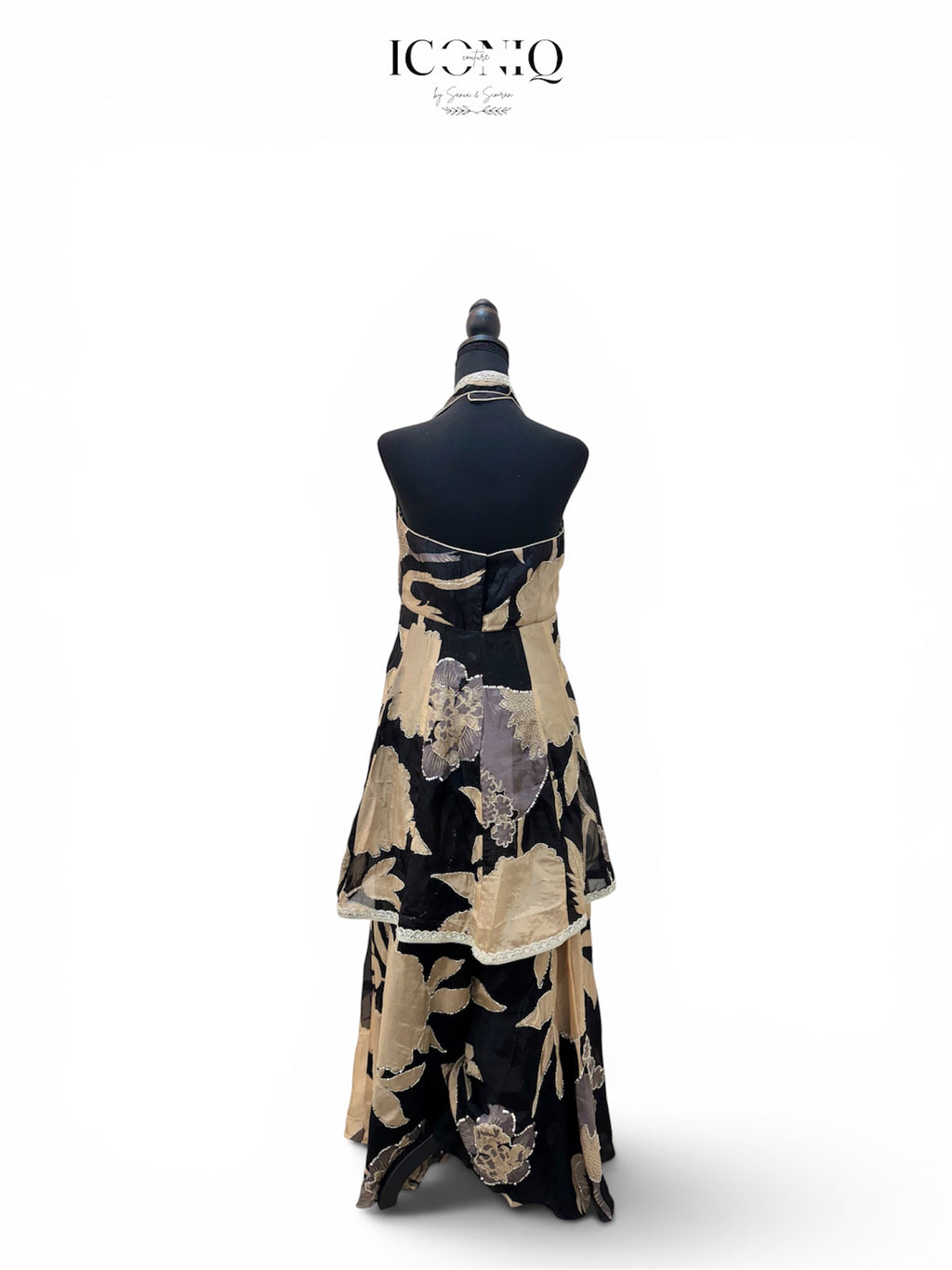 Black & Gold Silk Peplum Sharara Set
