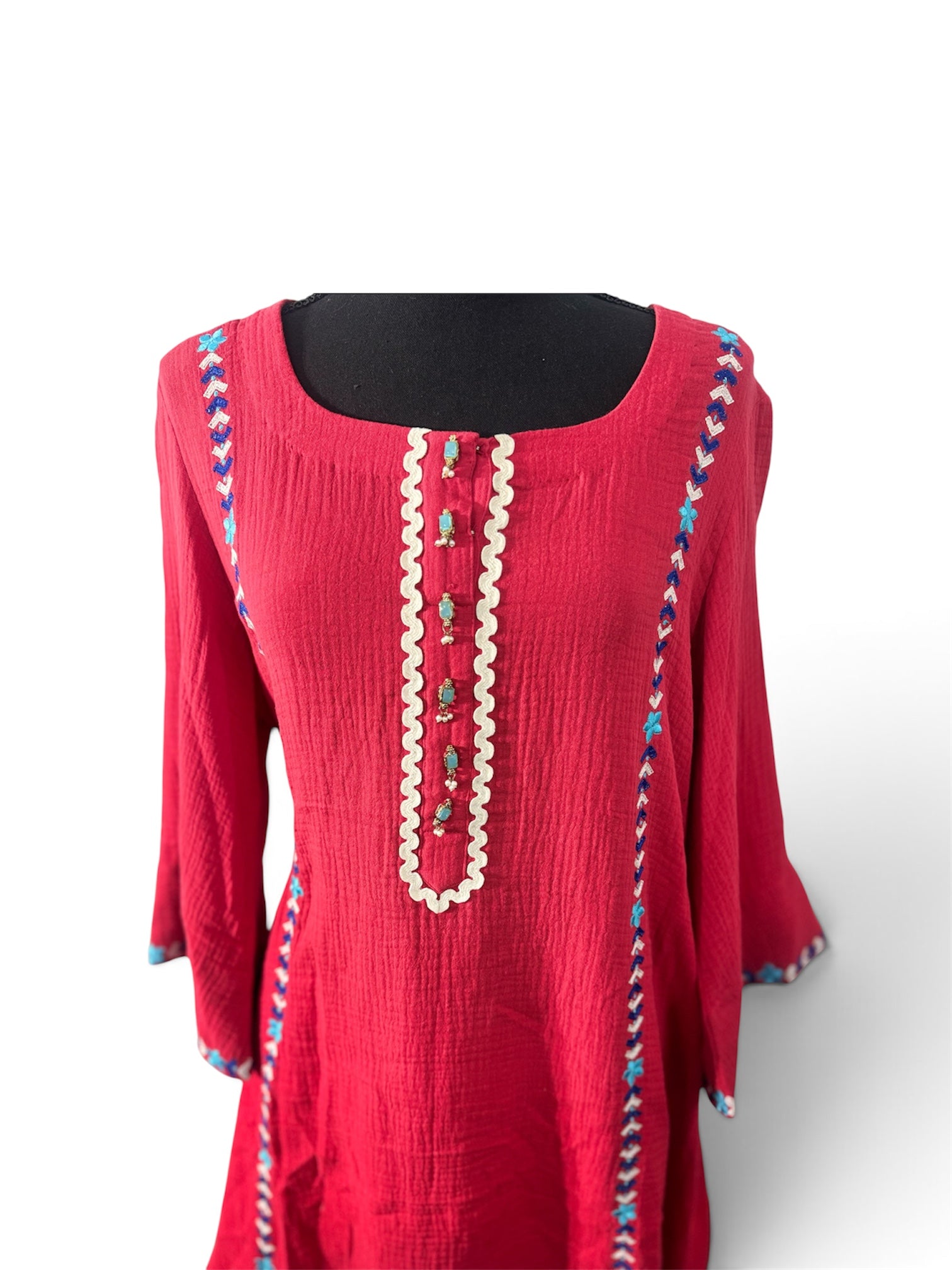 Gulnaar – Red Embroidered Three-Piece Ensemble