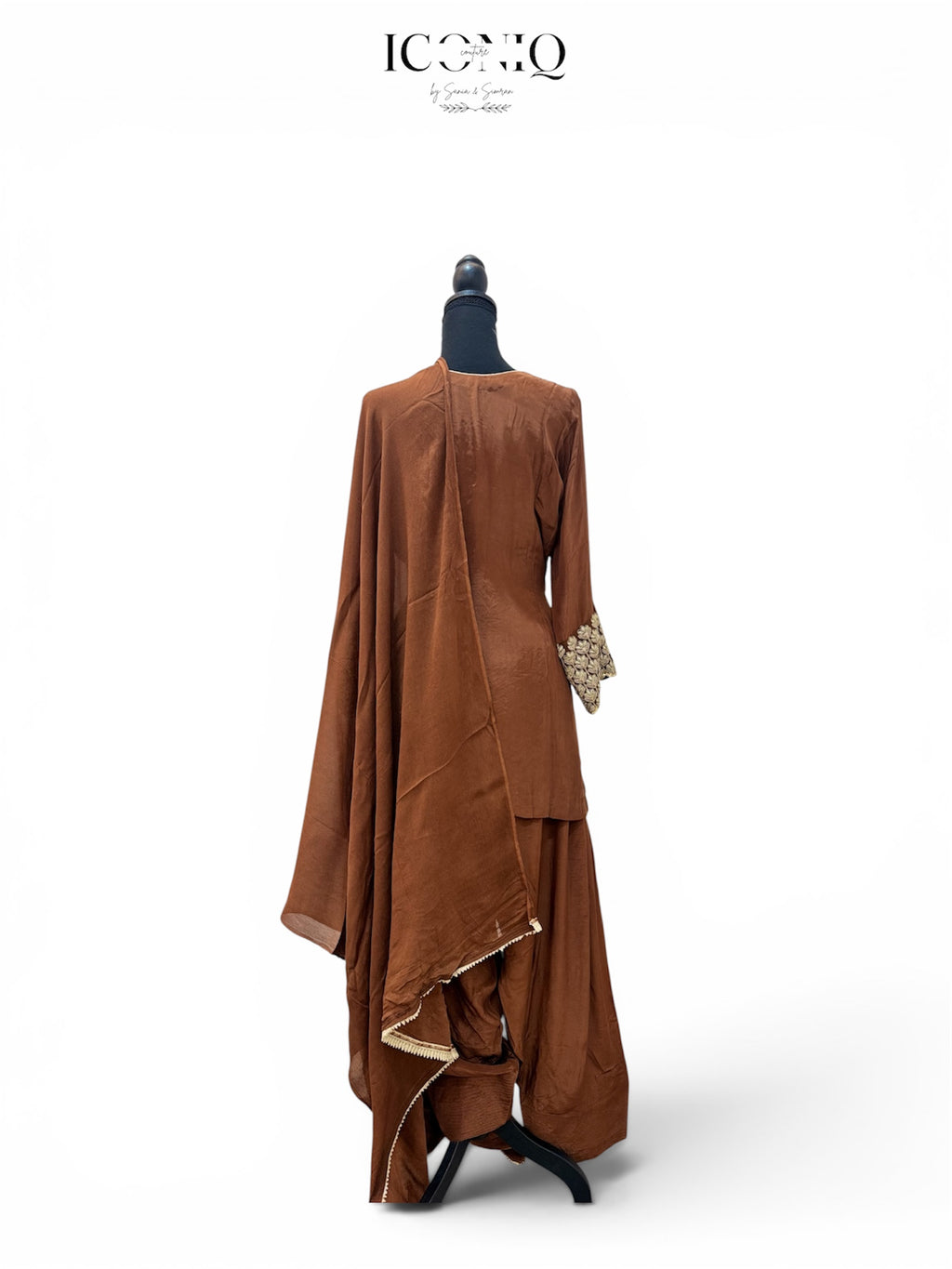Coffee Crape Garara Set with Chinon Dupatta