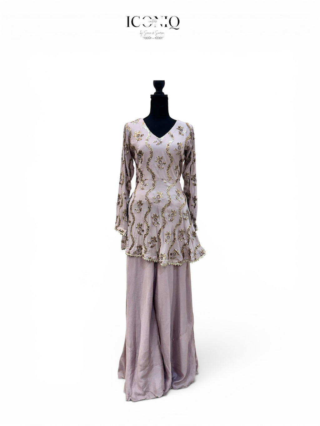 Lavender Chinon Peplum Sharara Set