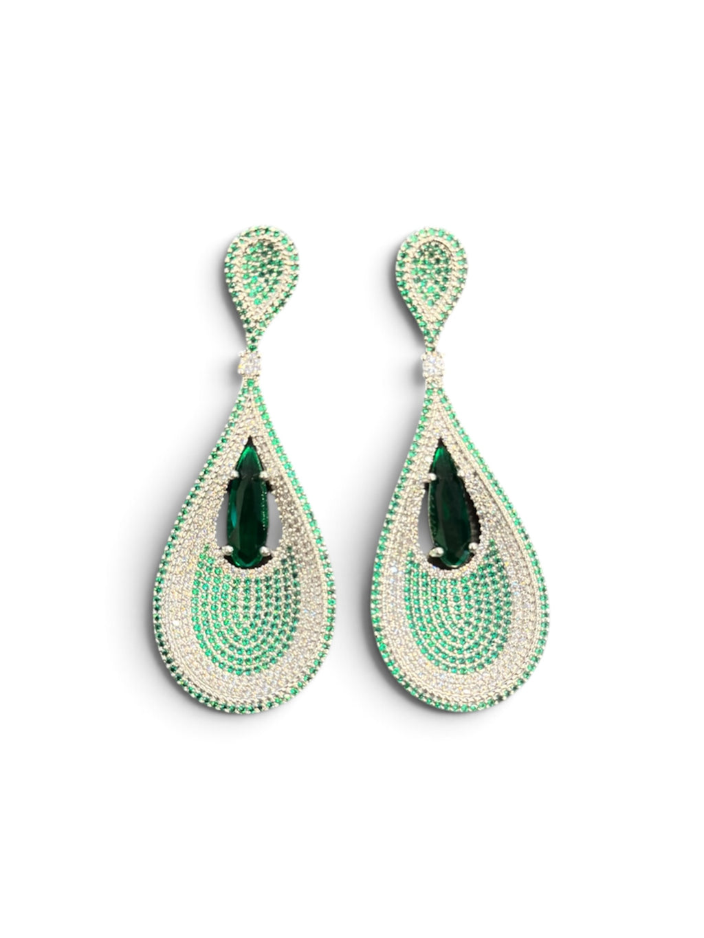 Zareen – Emerald Crystal Teardrop Statement Earrings