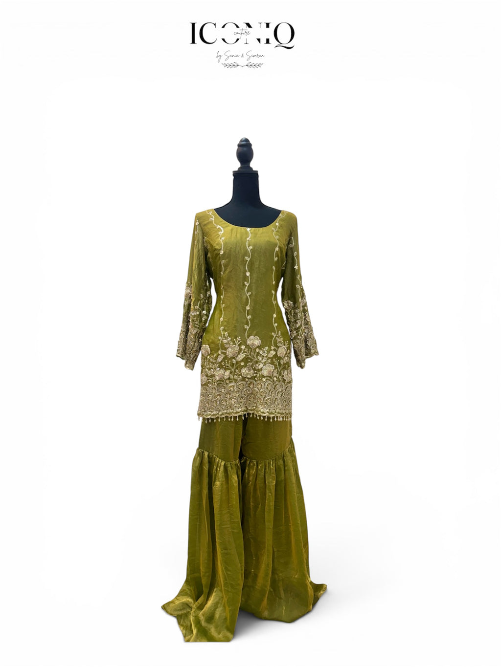 Mehandi Green Embroidered Garara Set