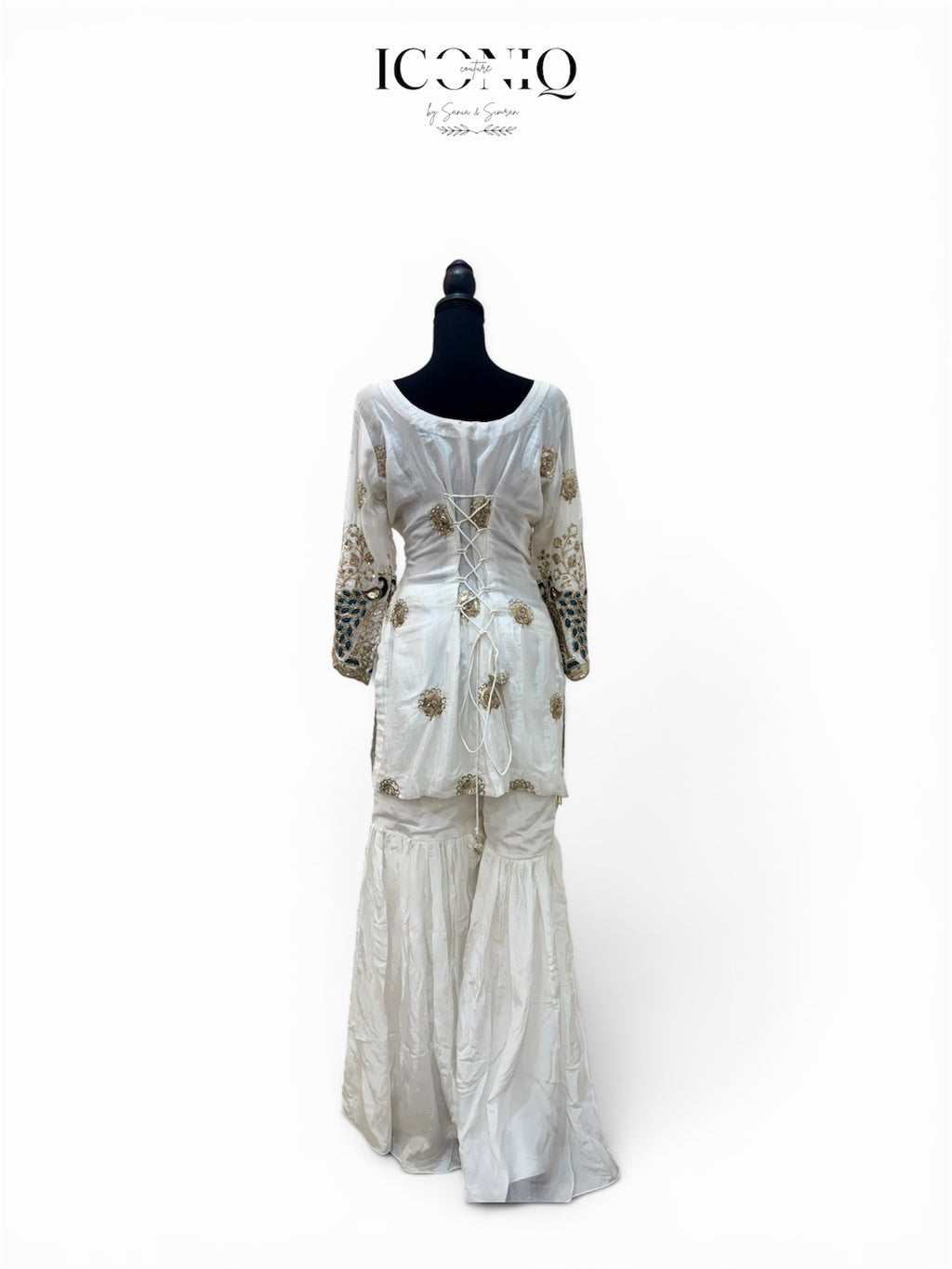 White Crape Suit with Peacock Embroidery