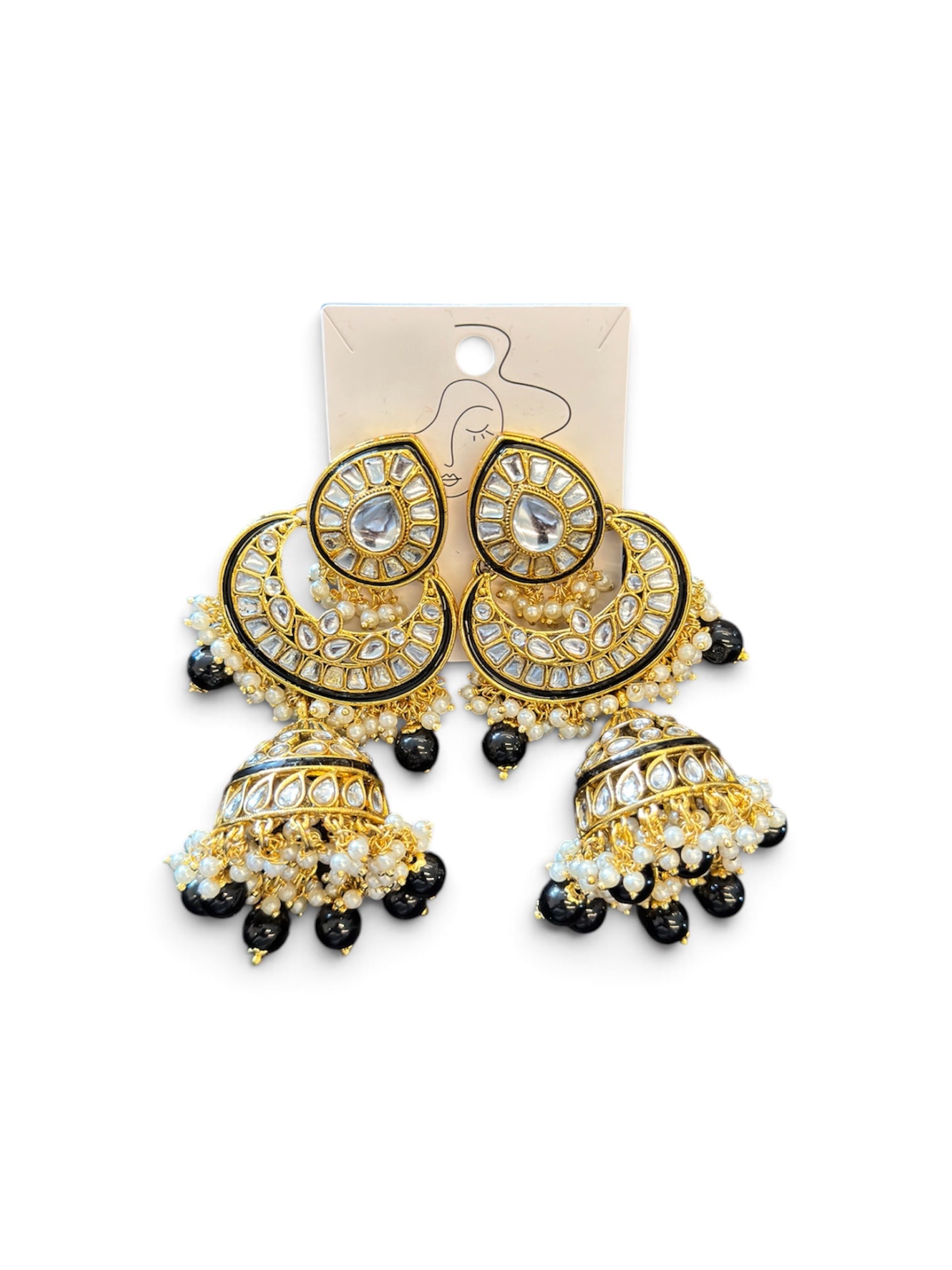 Siyah – Kundan Chandbali Jhumka Earrings