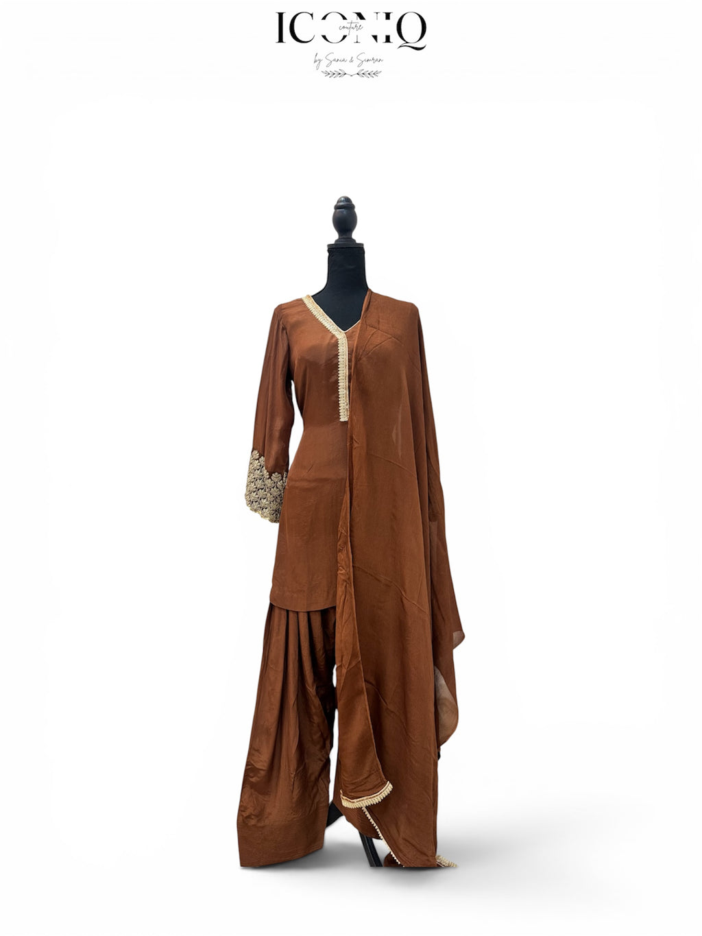 Coffee Crape Garara Set with Chinon Dupatta