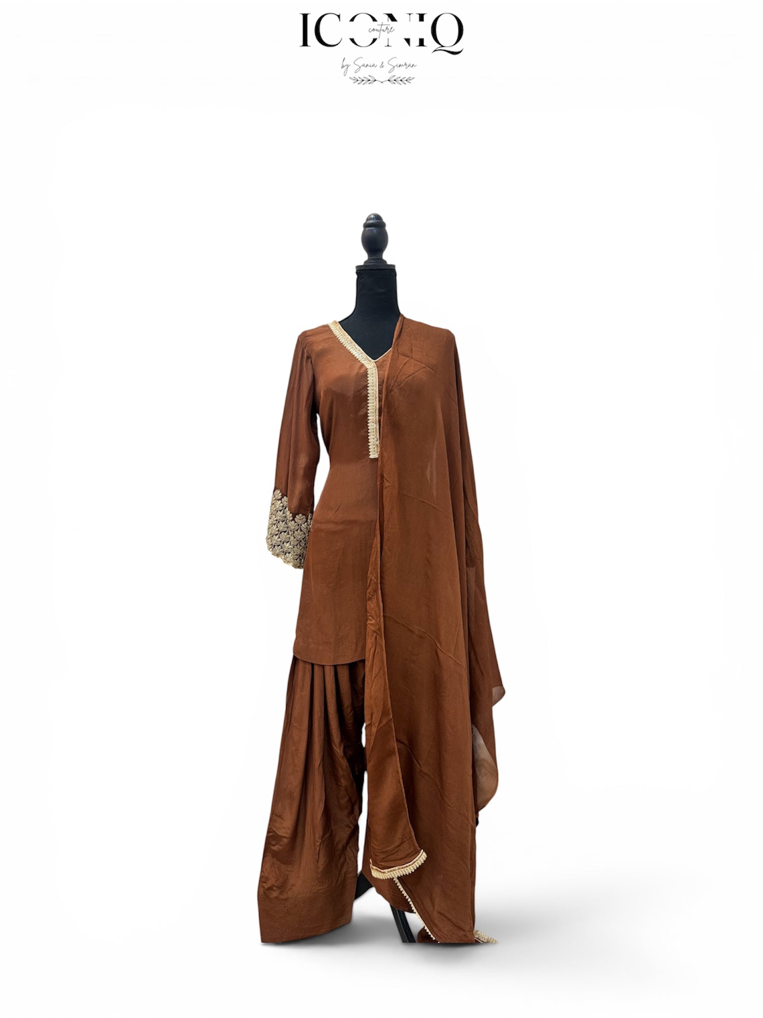 Coffee Crape Garara Set with Chinon Dupatta