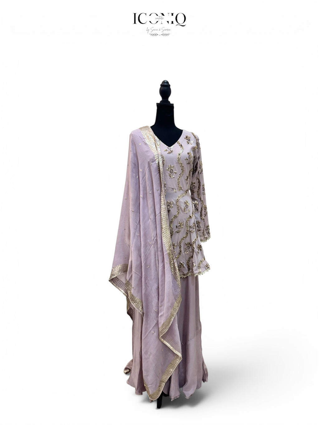 Lavender Chinon Peplum Sharara Set