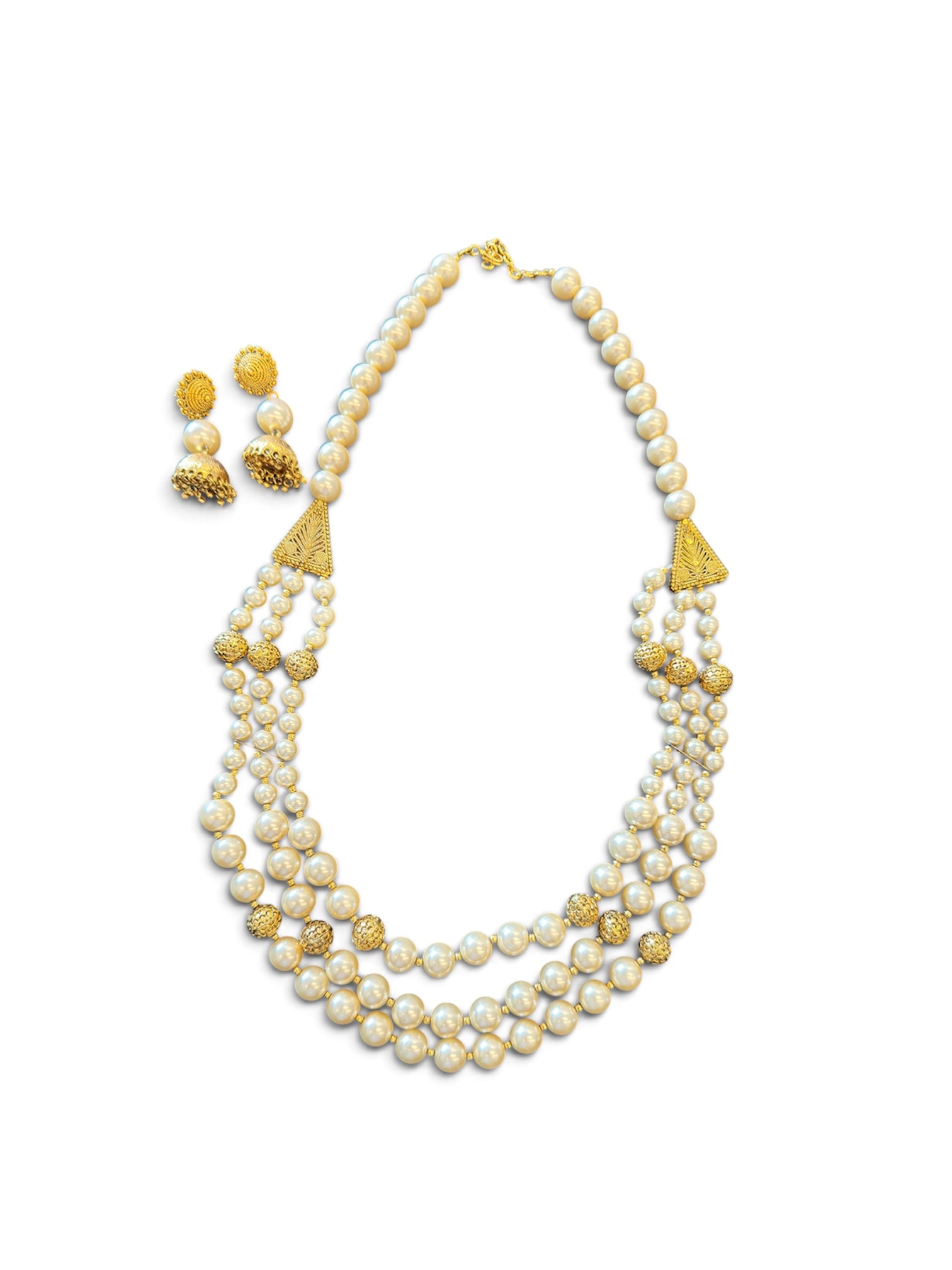 Aabroo – Layered Pearl Mala & Jhumka Set
