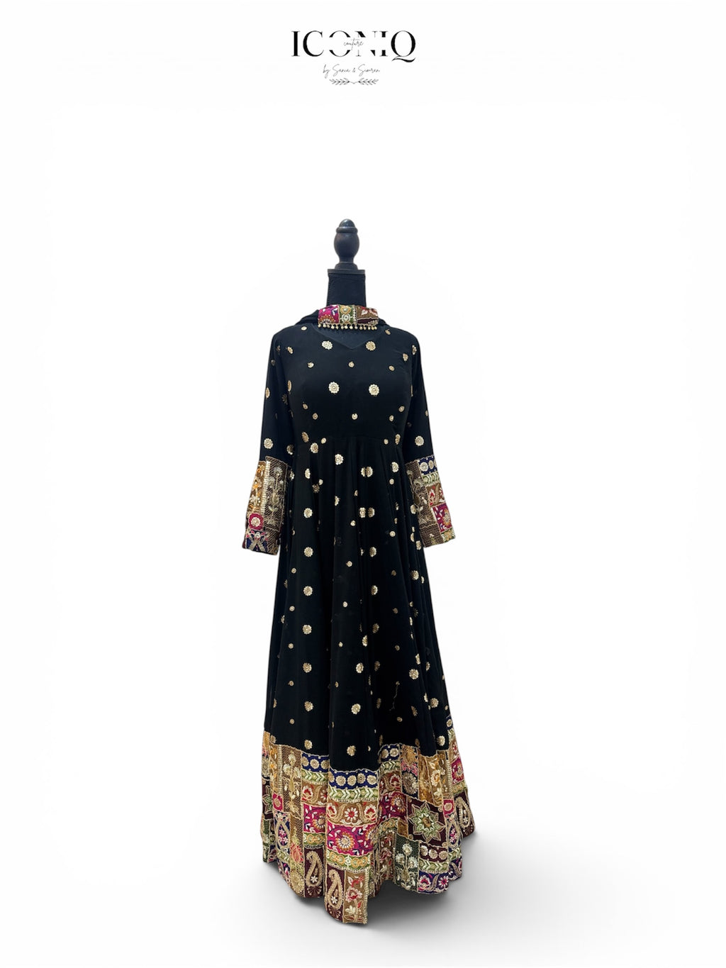 Black Floor-Length Anarkali with Dupatta