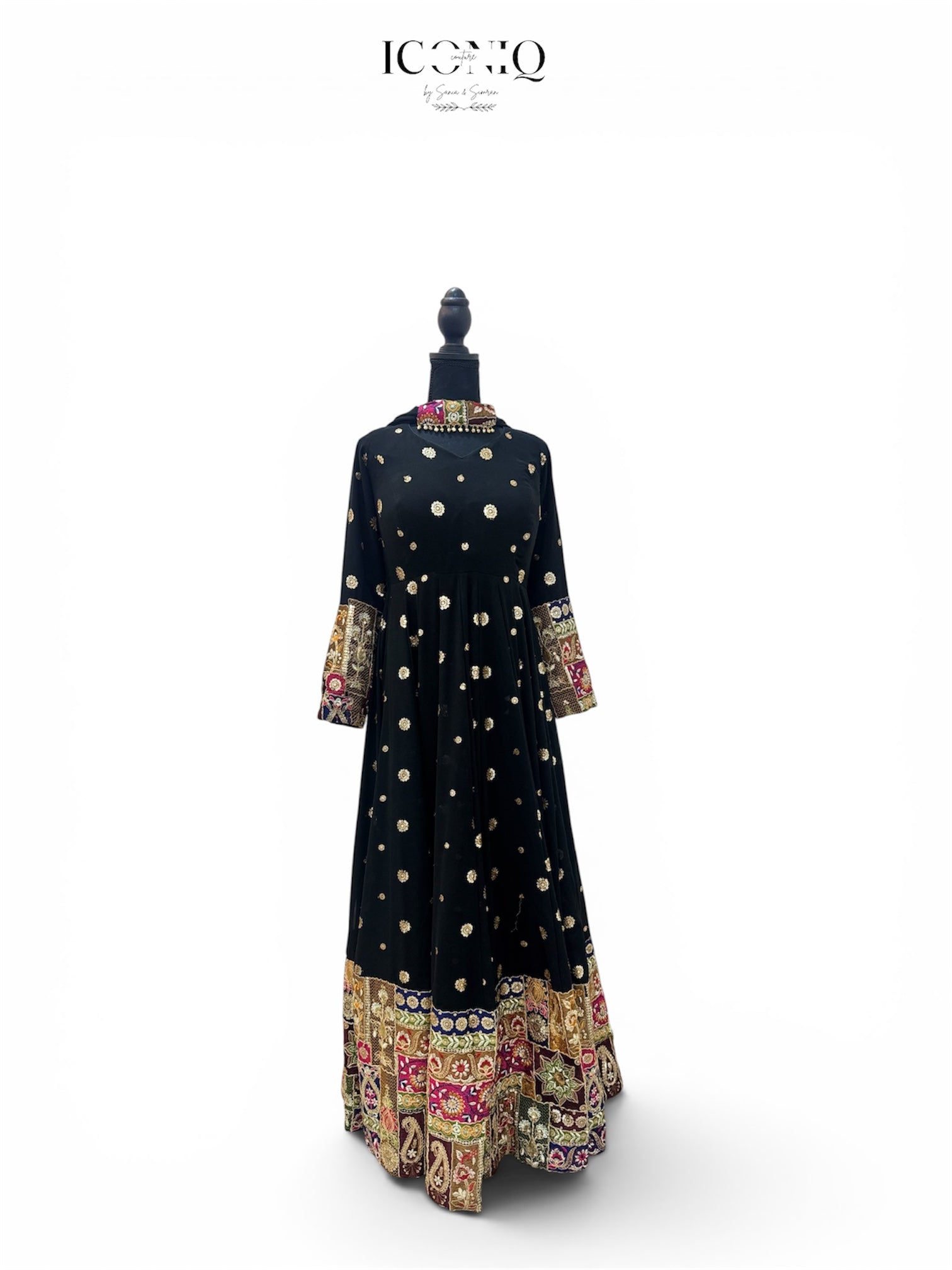Black Floor-Length Anarkali with Dupatta