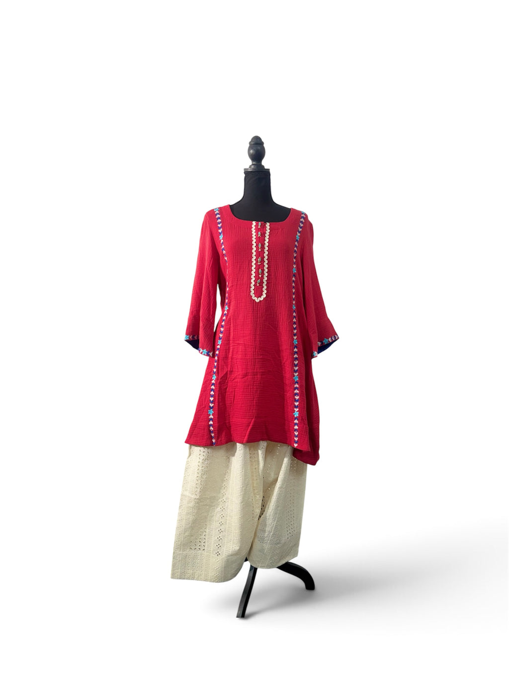 Gulnaar – Red Embroidered Three-Piece Ensemble