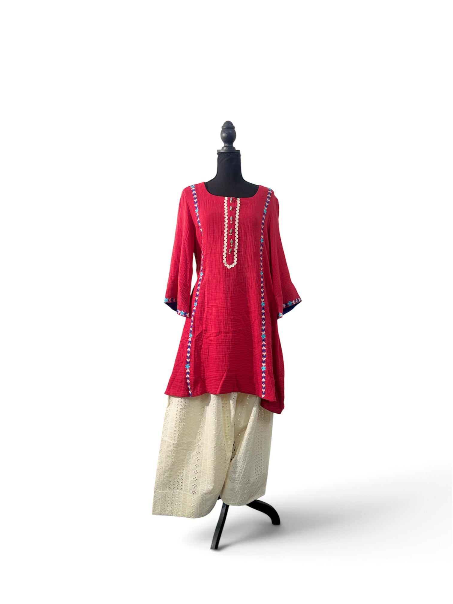 Gulnaar – Red Embroidered Three-Piece Ensemble