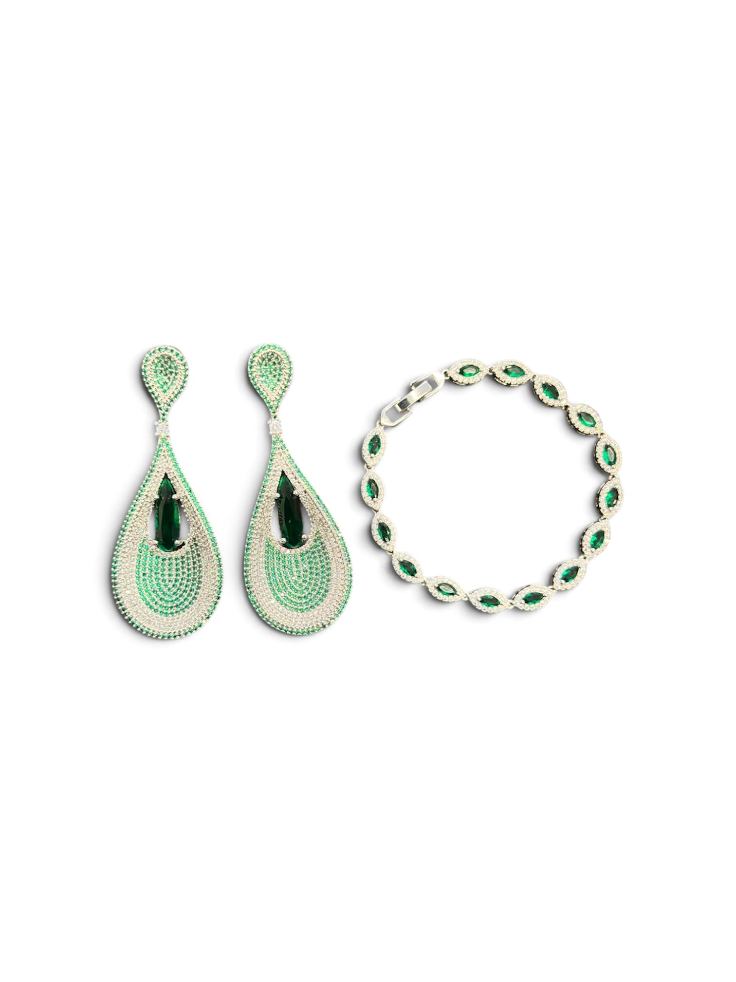 Zareen – Emerald Crystal Teardrop Statement Earrings