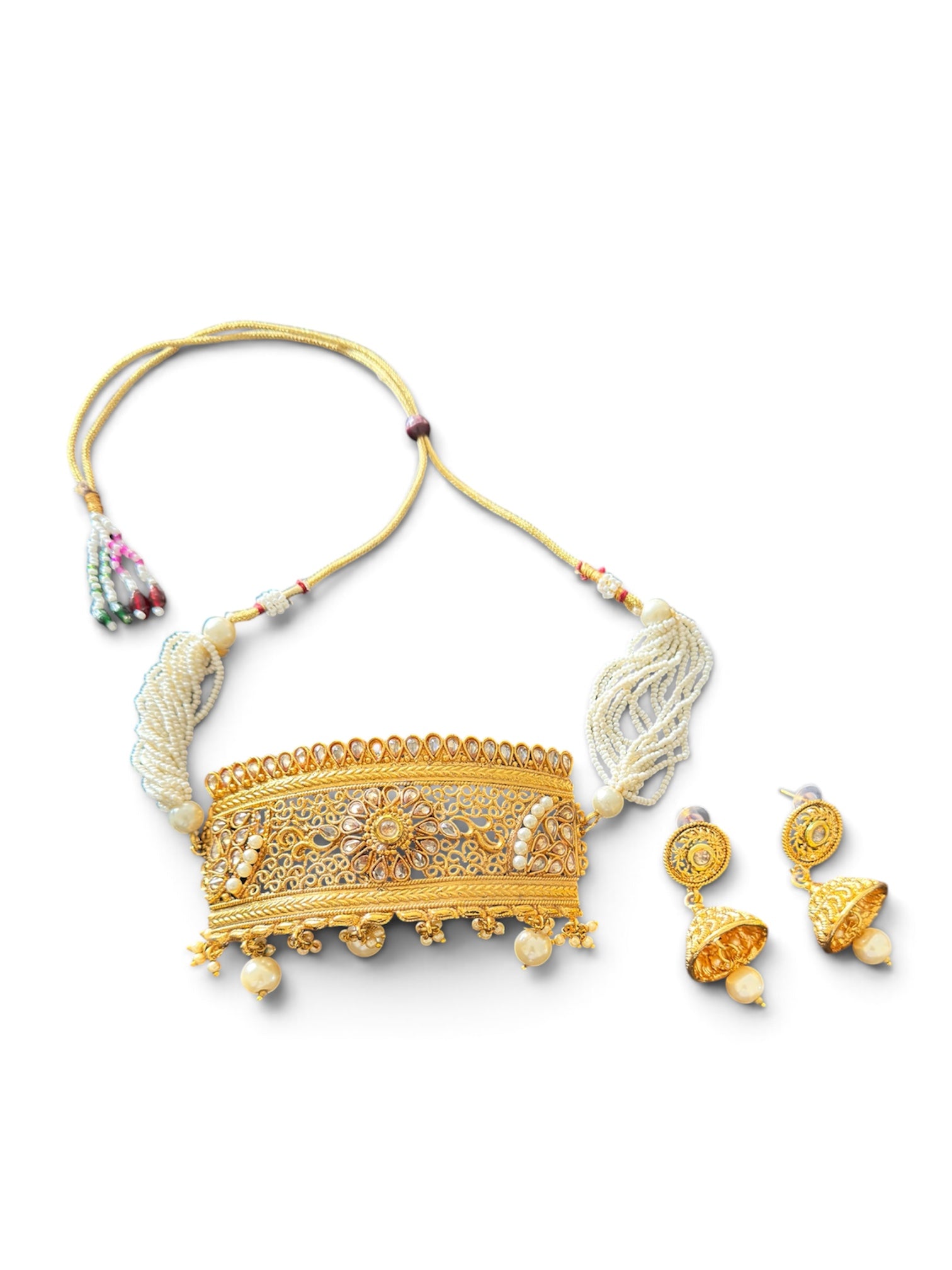 Meher – Antique Gold Pearl Choker & Jhumka Set