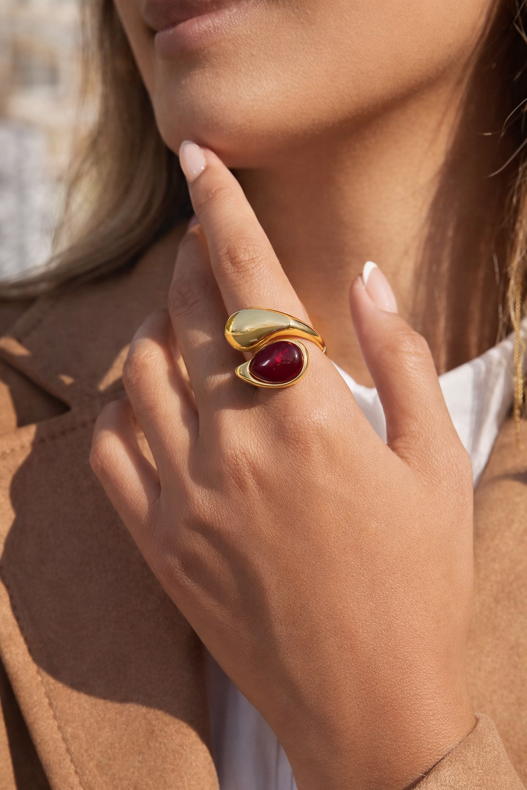 Gold Red Stone Statement Ring