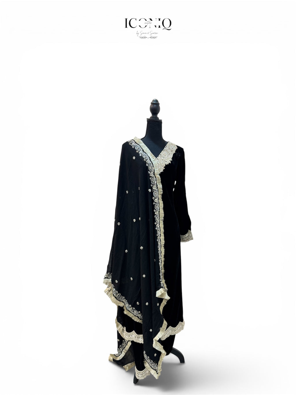 Black Velvet Choga with Dabka Nakshi Embroidery