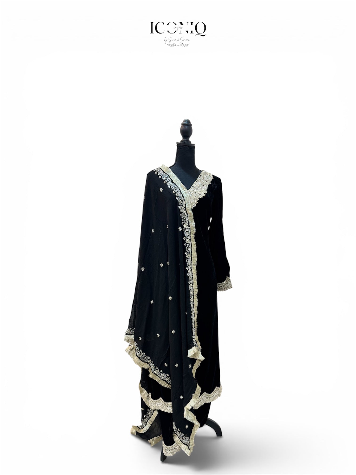 Black Velvet Choga with Dabka Nakshi Embroidery