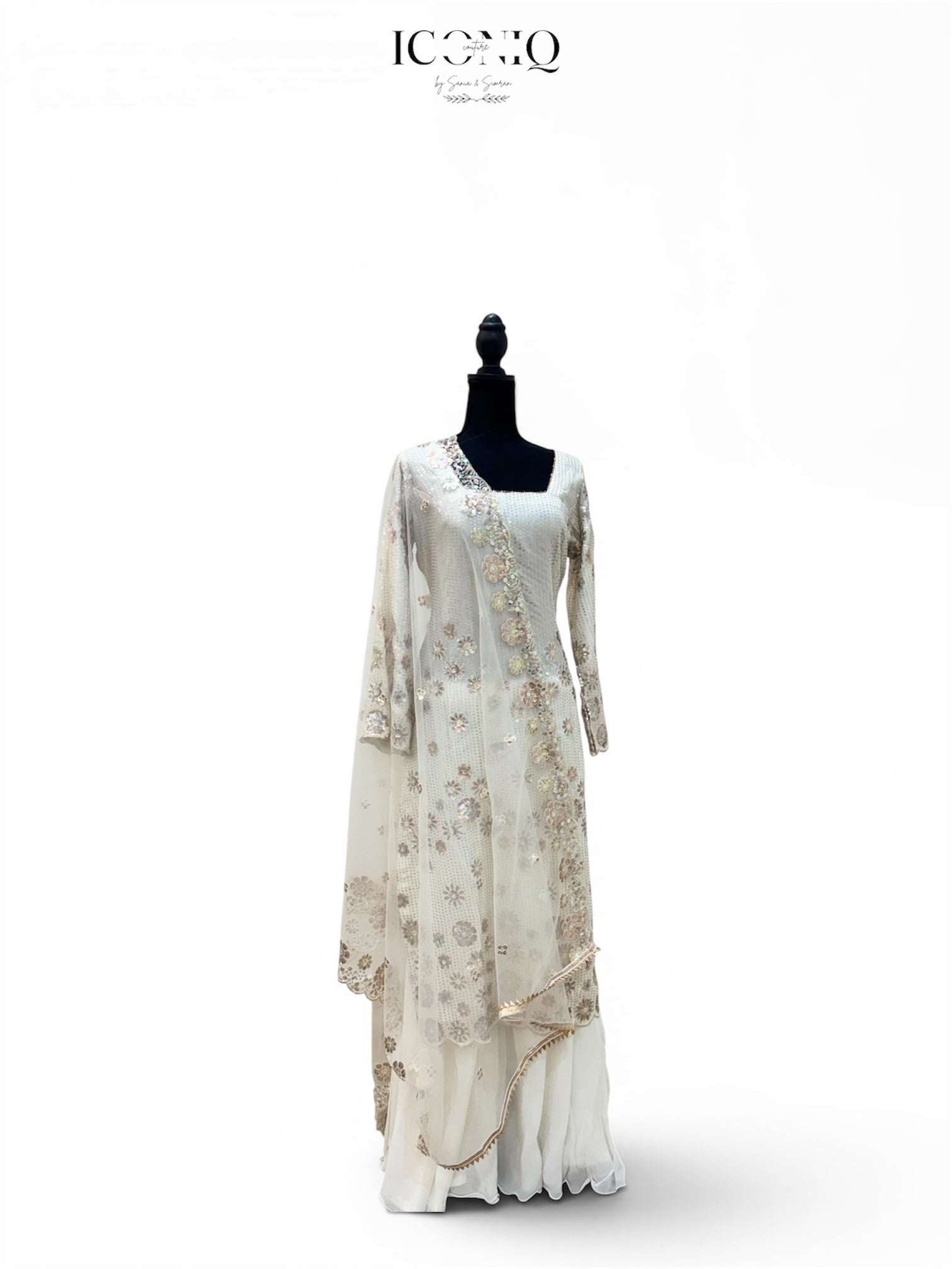 White Georgette Sequin Sharara Set