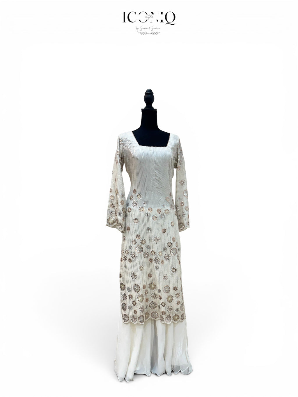 White Georgette Sequin Sharara Set