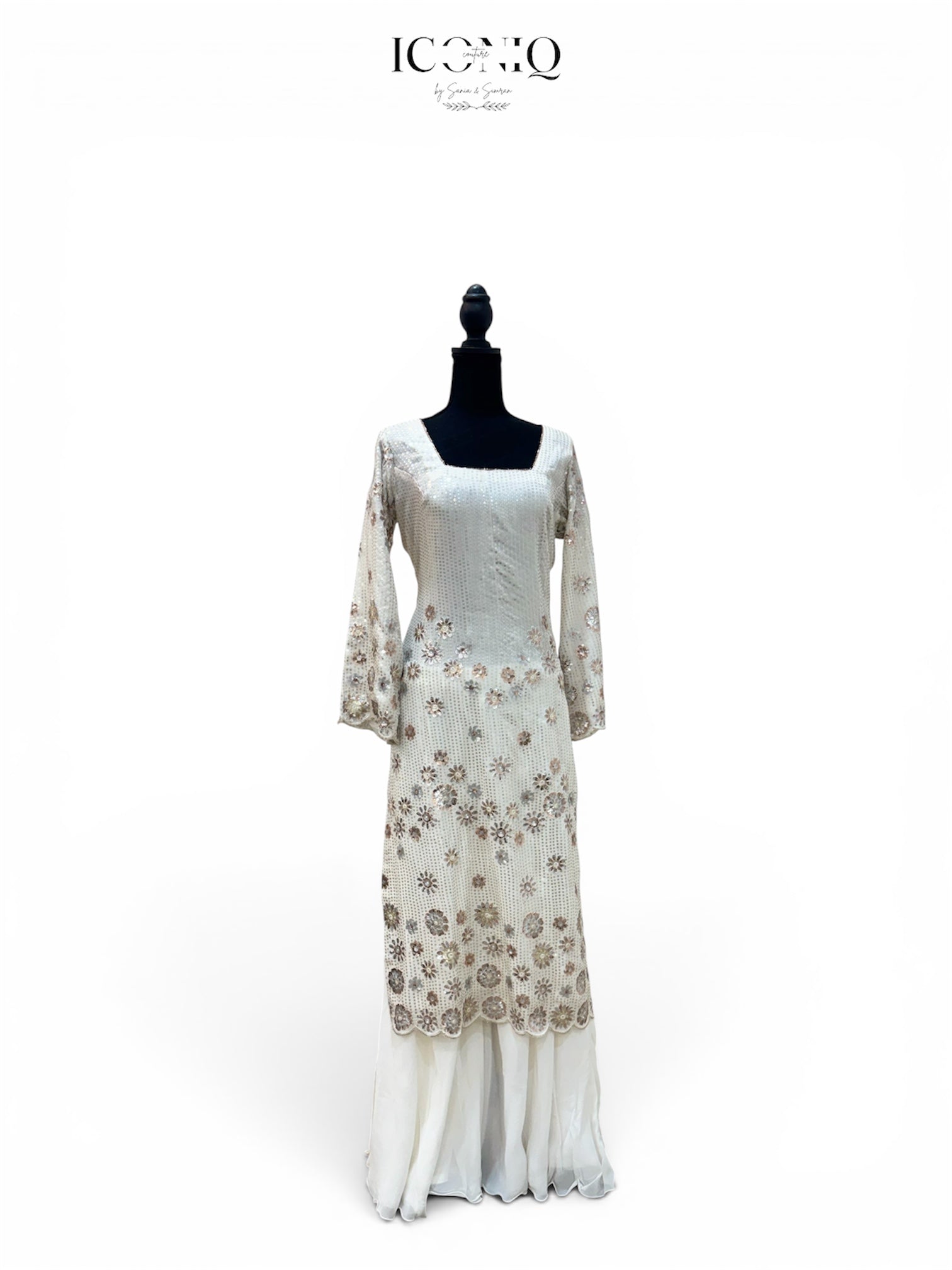 White Georgette Sequin Sharara Set