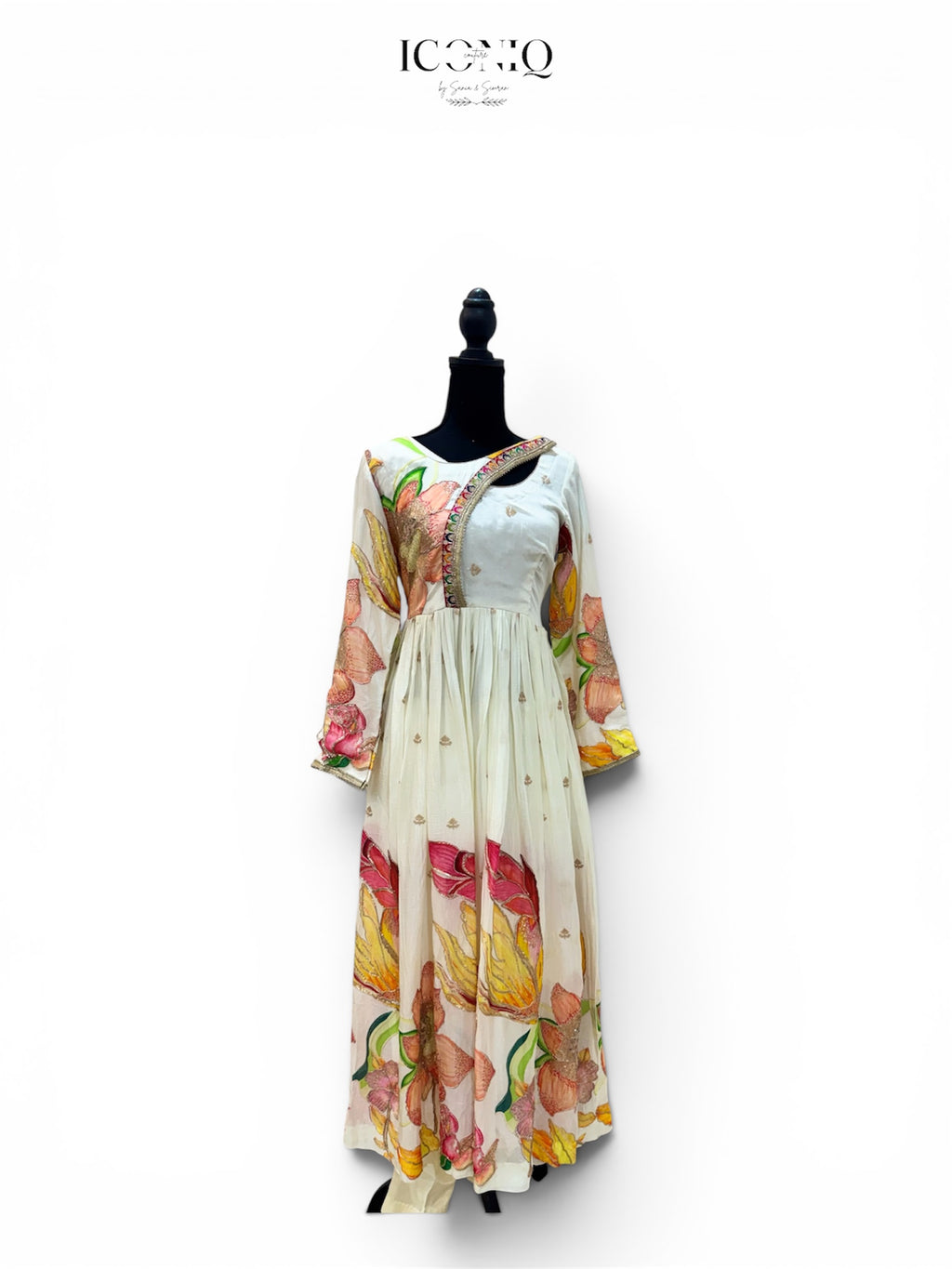 White Floral Shiffli Anarkali Set