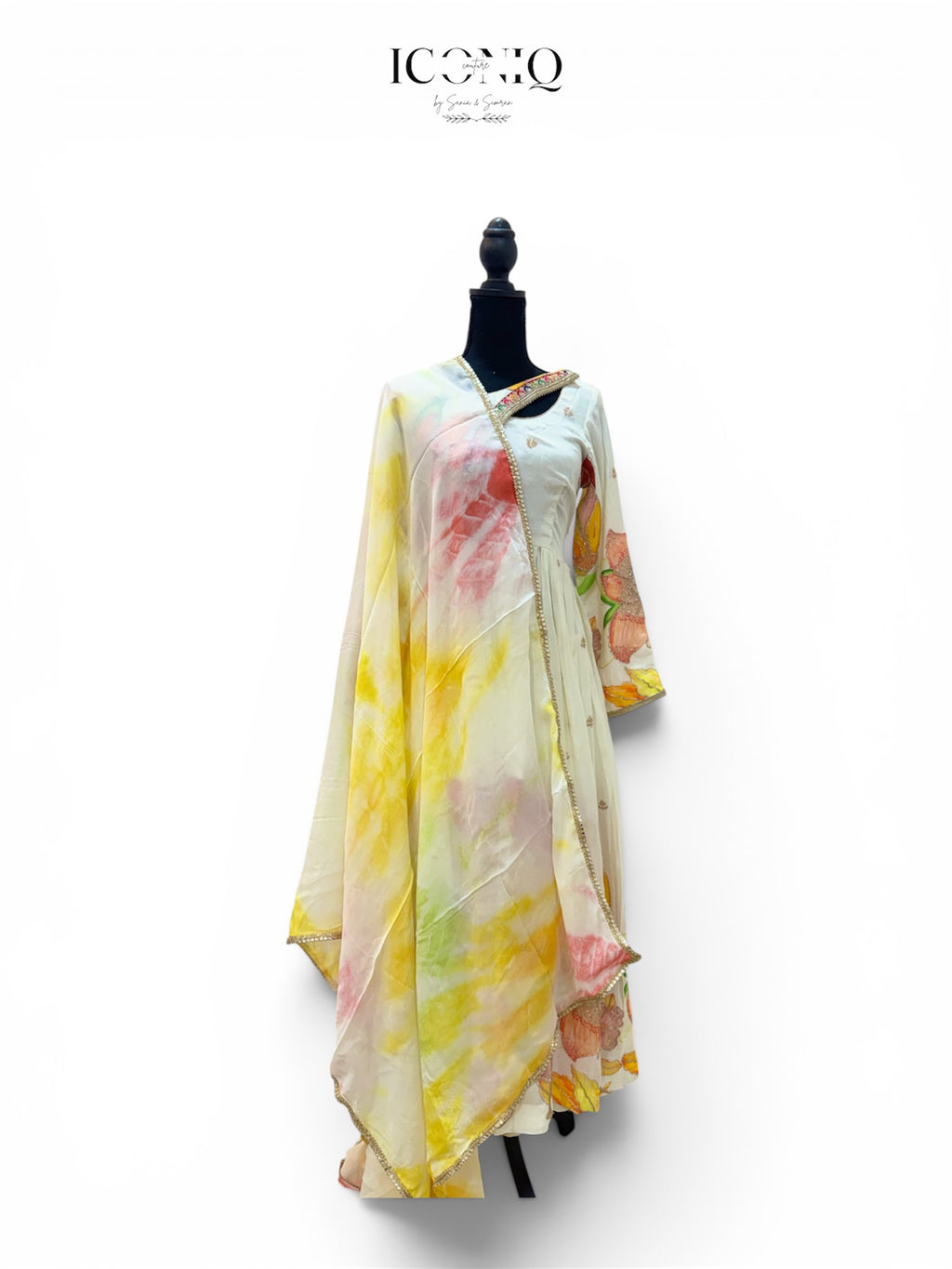 White Floral Shiffli Anarkali Set