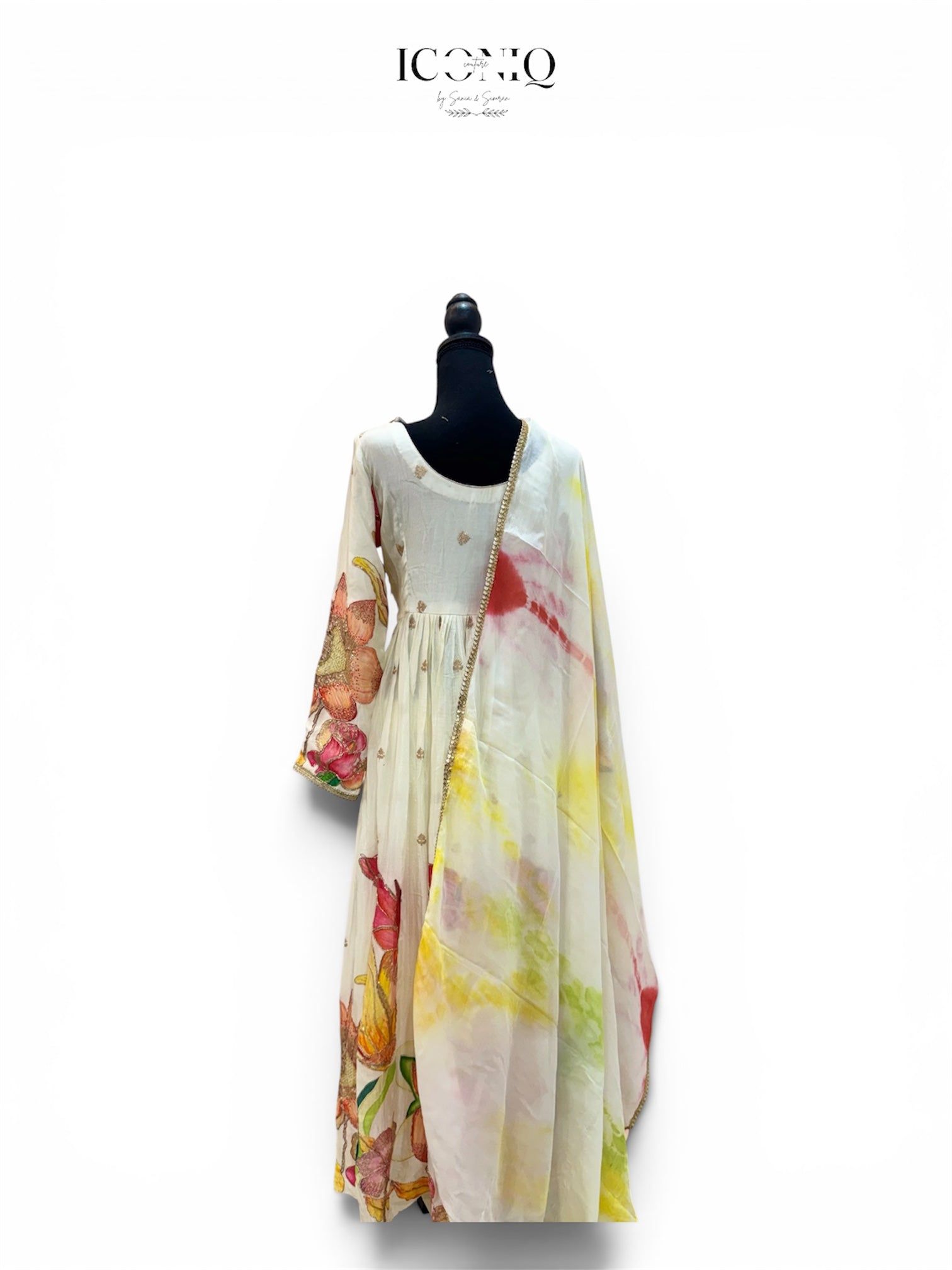 White Floral Shiffli Anarkali Set