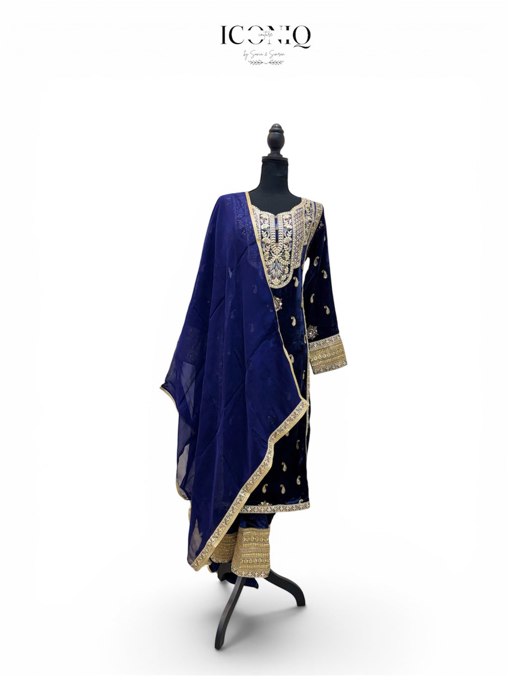Navy Blue Velvet Gotta Patti Pakistani Hand Work Suit
