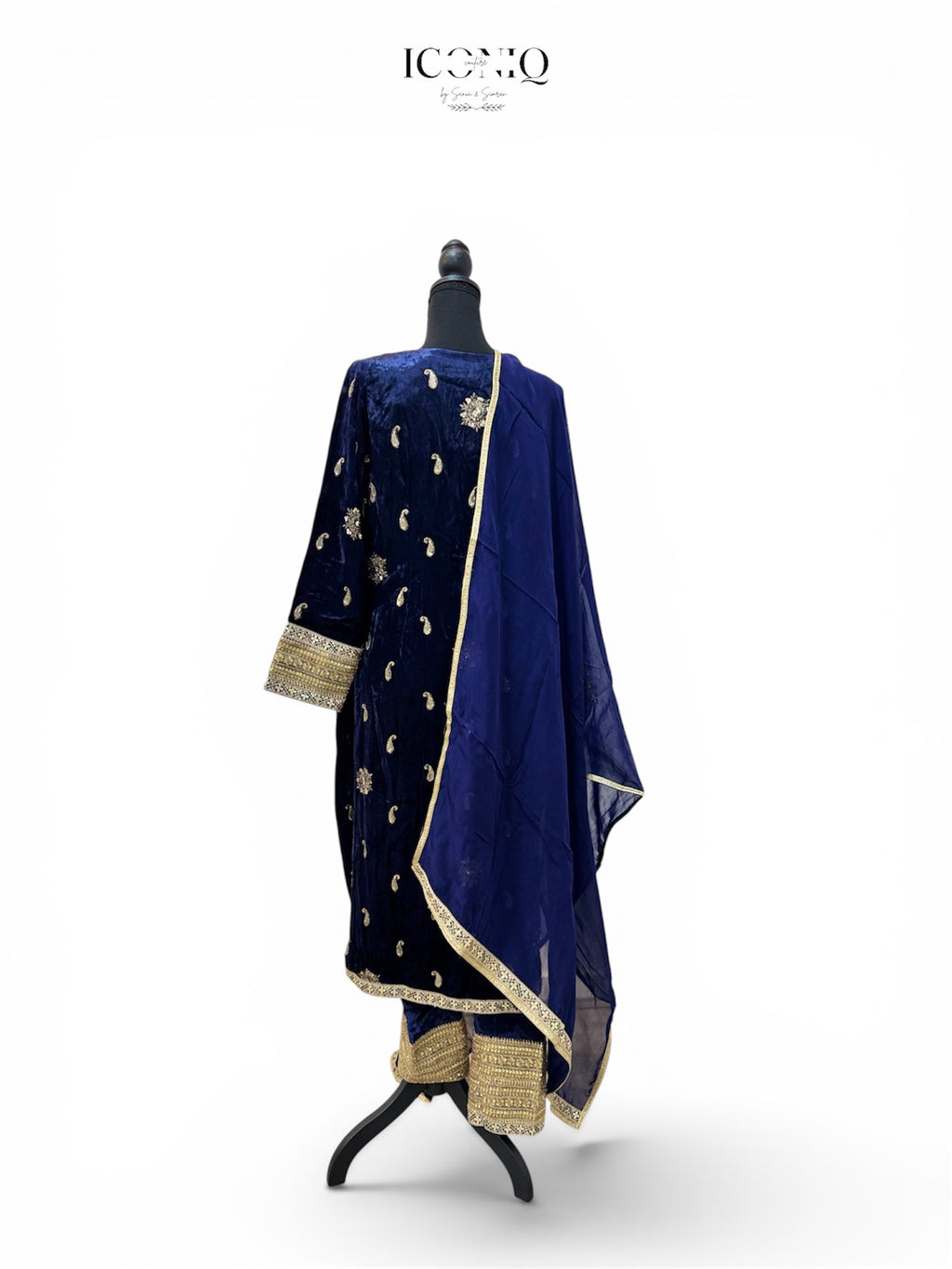 Navy Blue Velvet Gotta Patti Pakistani Hand Work Suit
