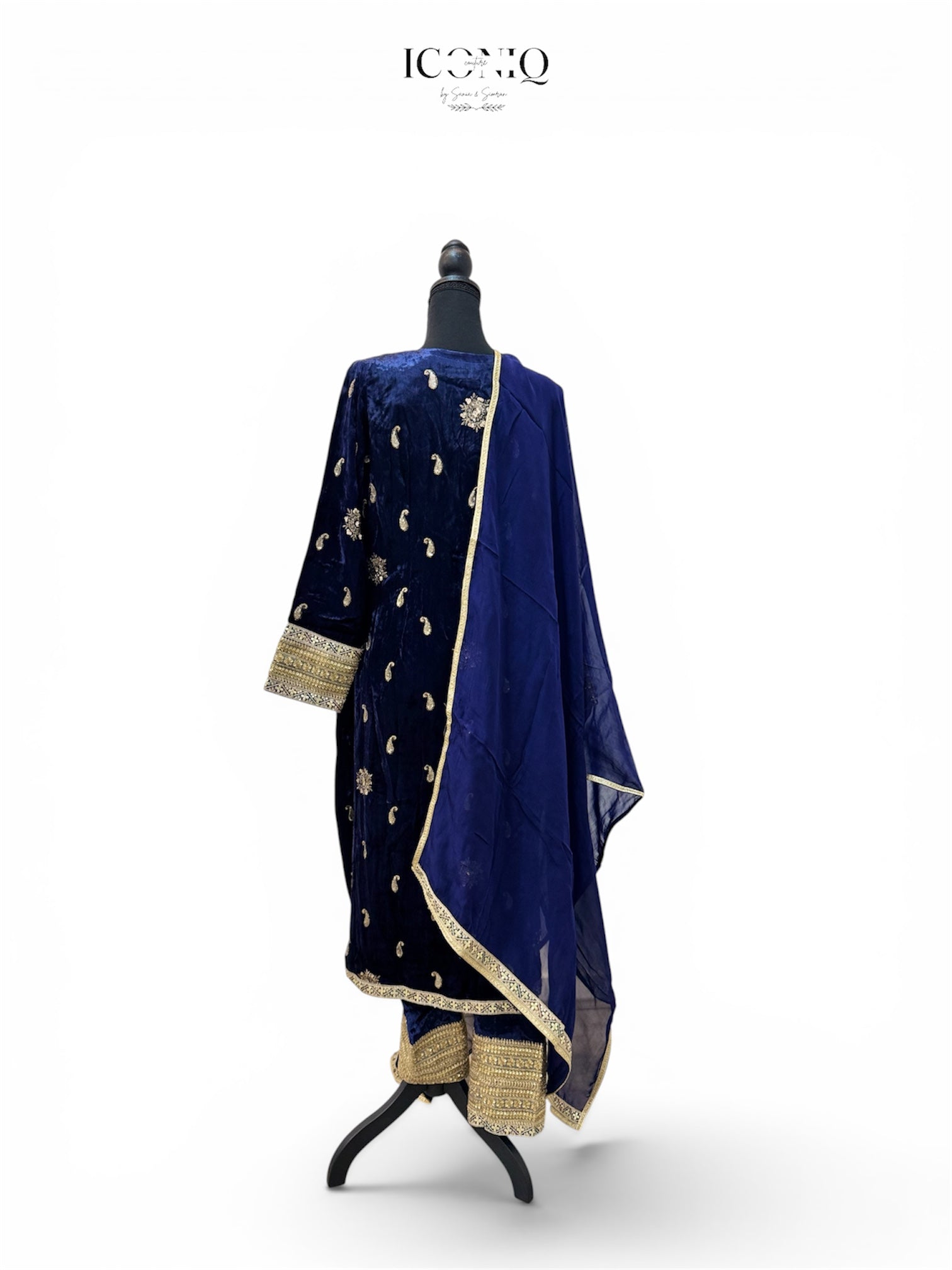 Navy Blue Velvet Gotta Patti Pakistani Hand Work Suit