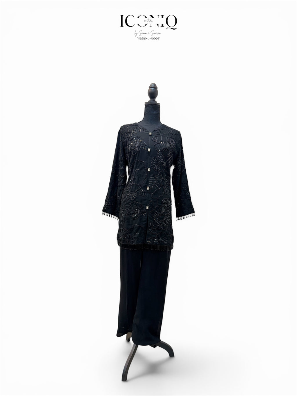 Black Embroidered Cord Set