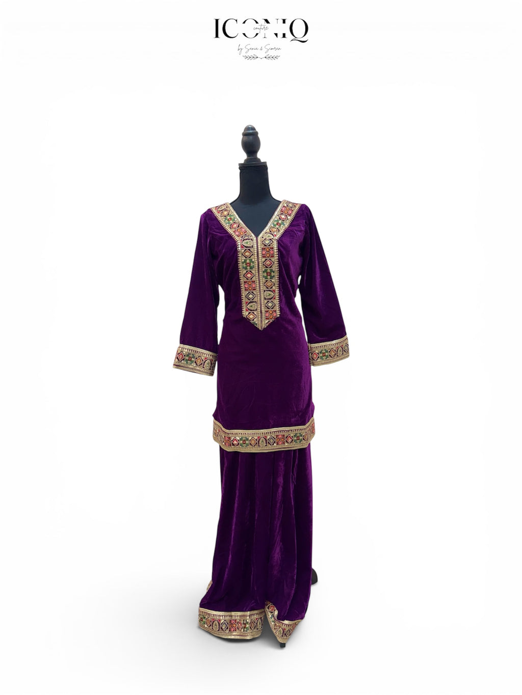 Purple Velvet Sharara Set with Heavy Velvet Shawl