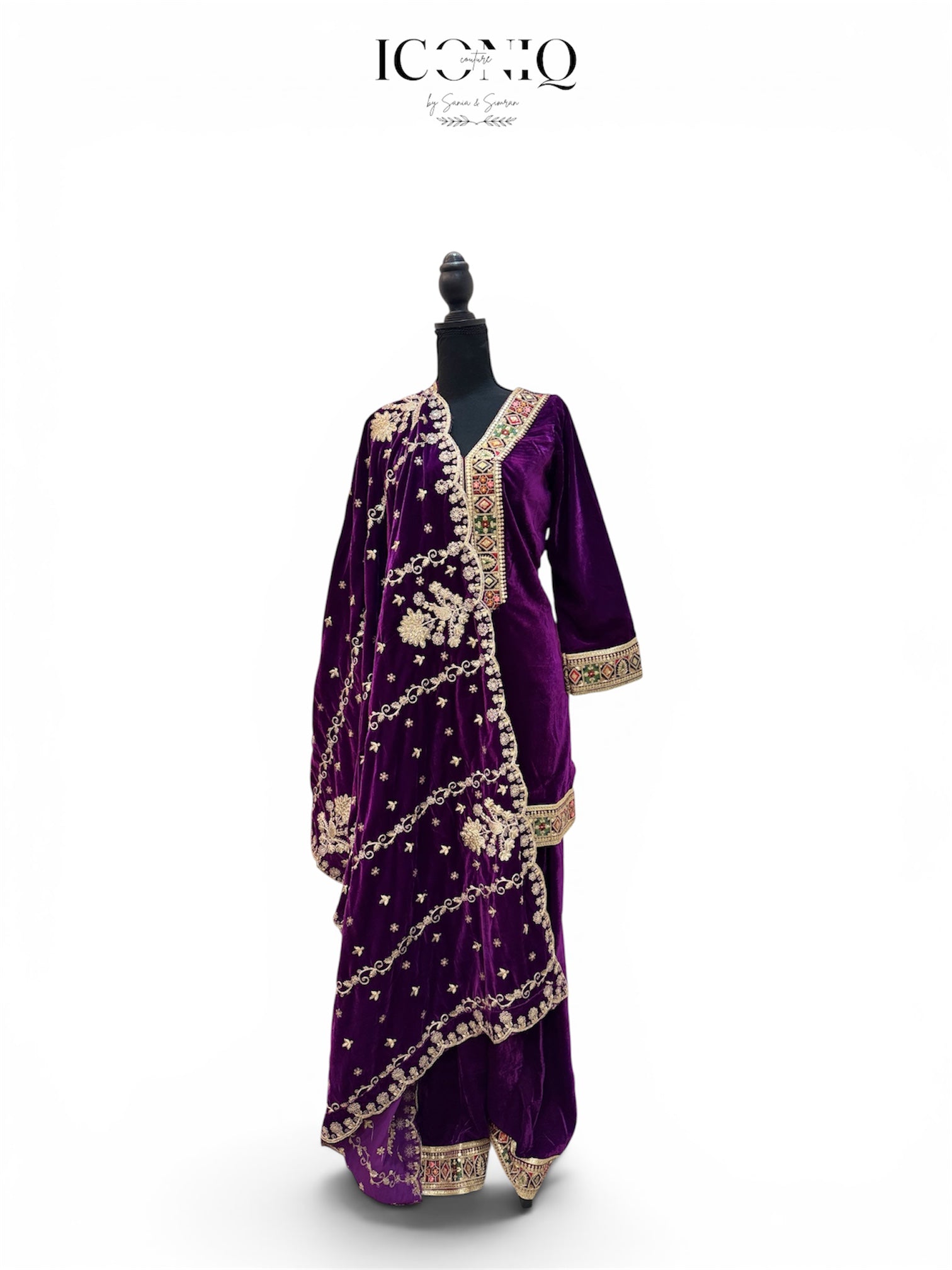 Purple Velvet Sharara Set with Heavy Velvet Shawl