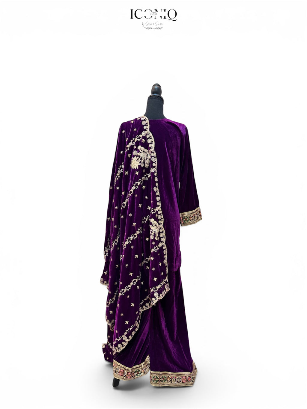 Purple Velvet Sharara Set with Heavy Velvet Shawl