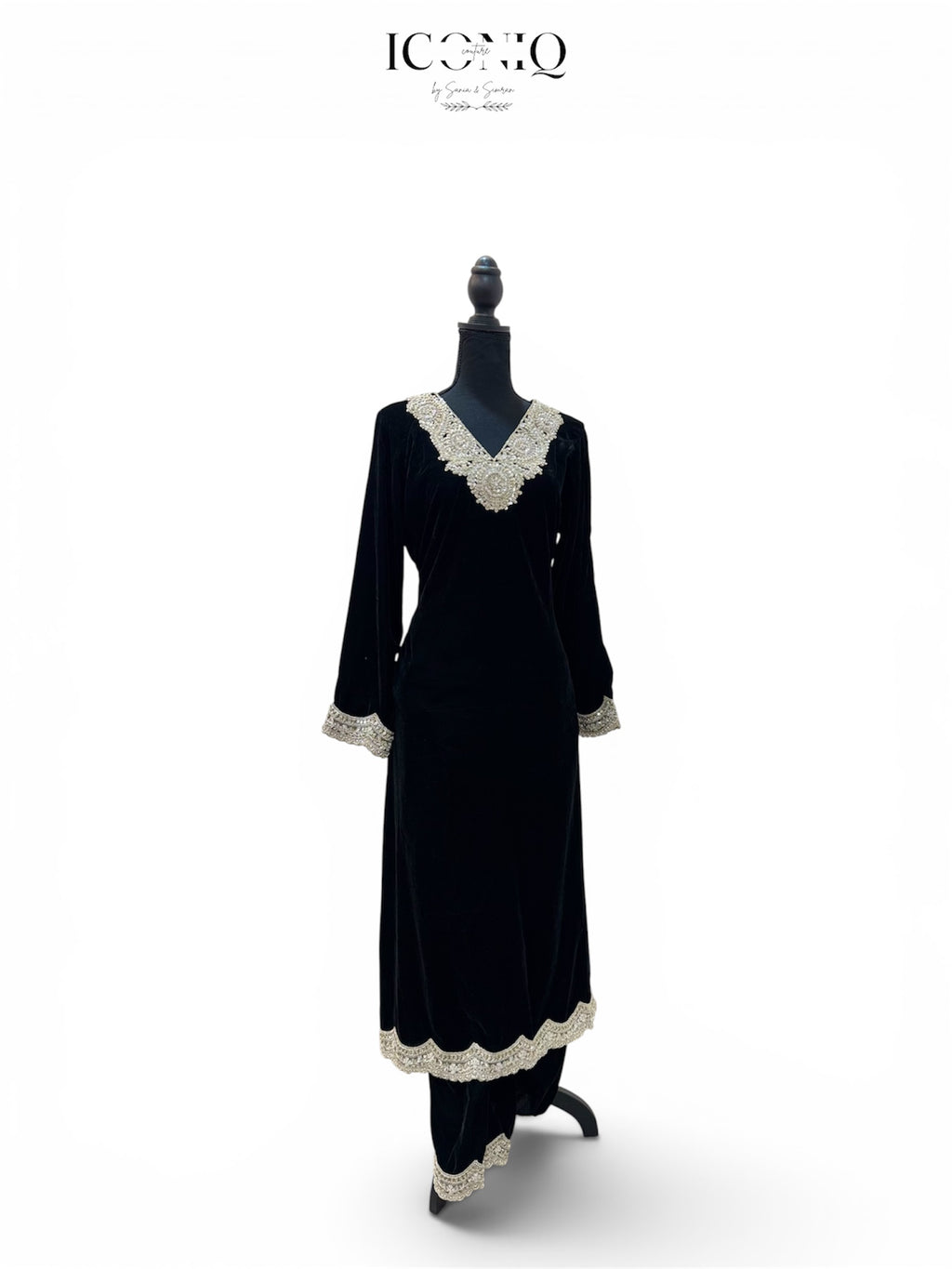 Black Velvet Choga with Dabka Nakshi Embroidery