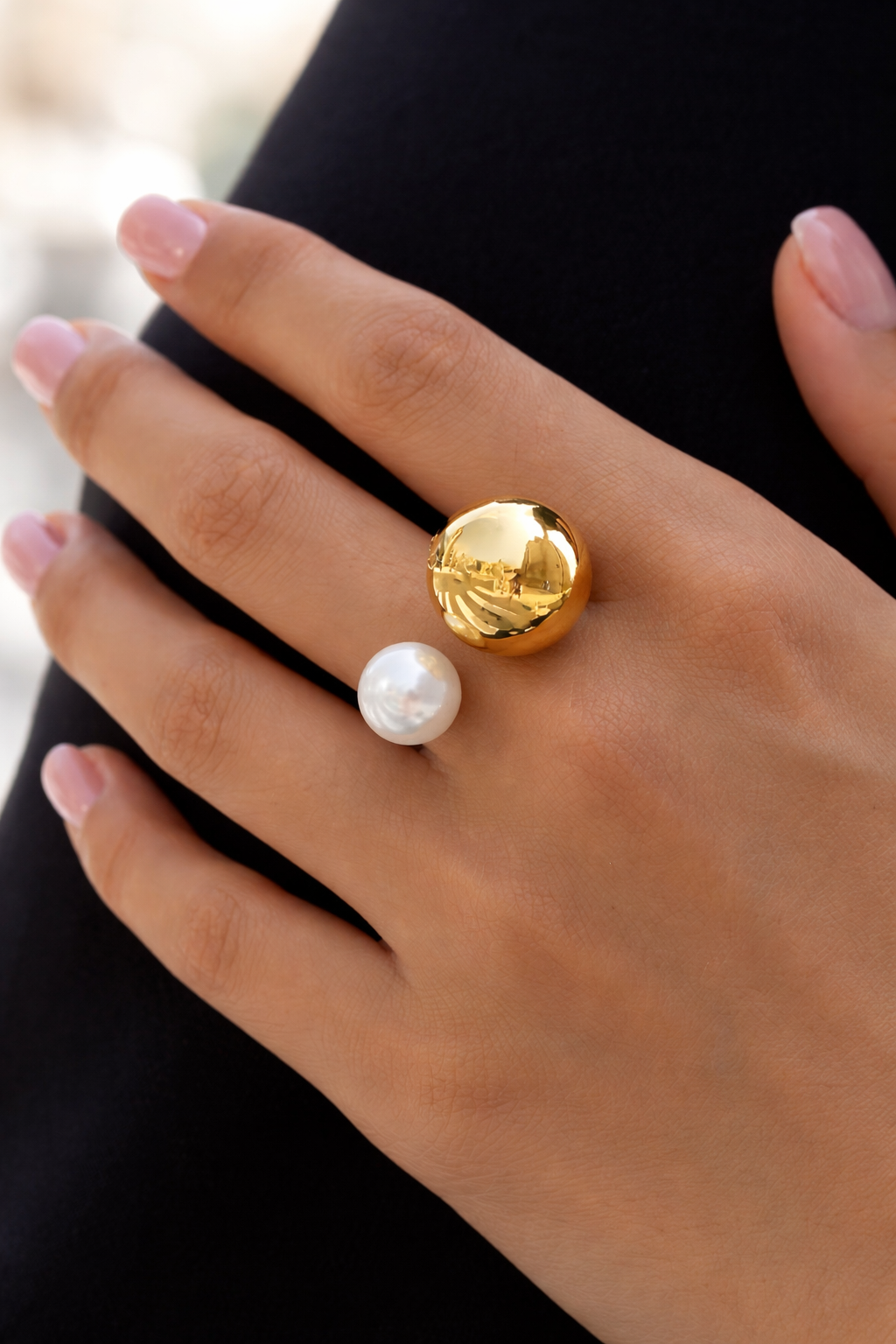 Open Gold Pearl Ring